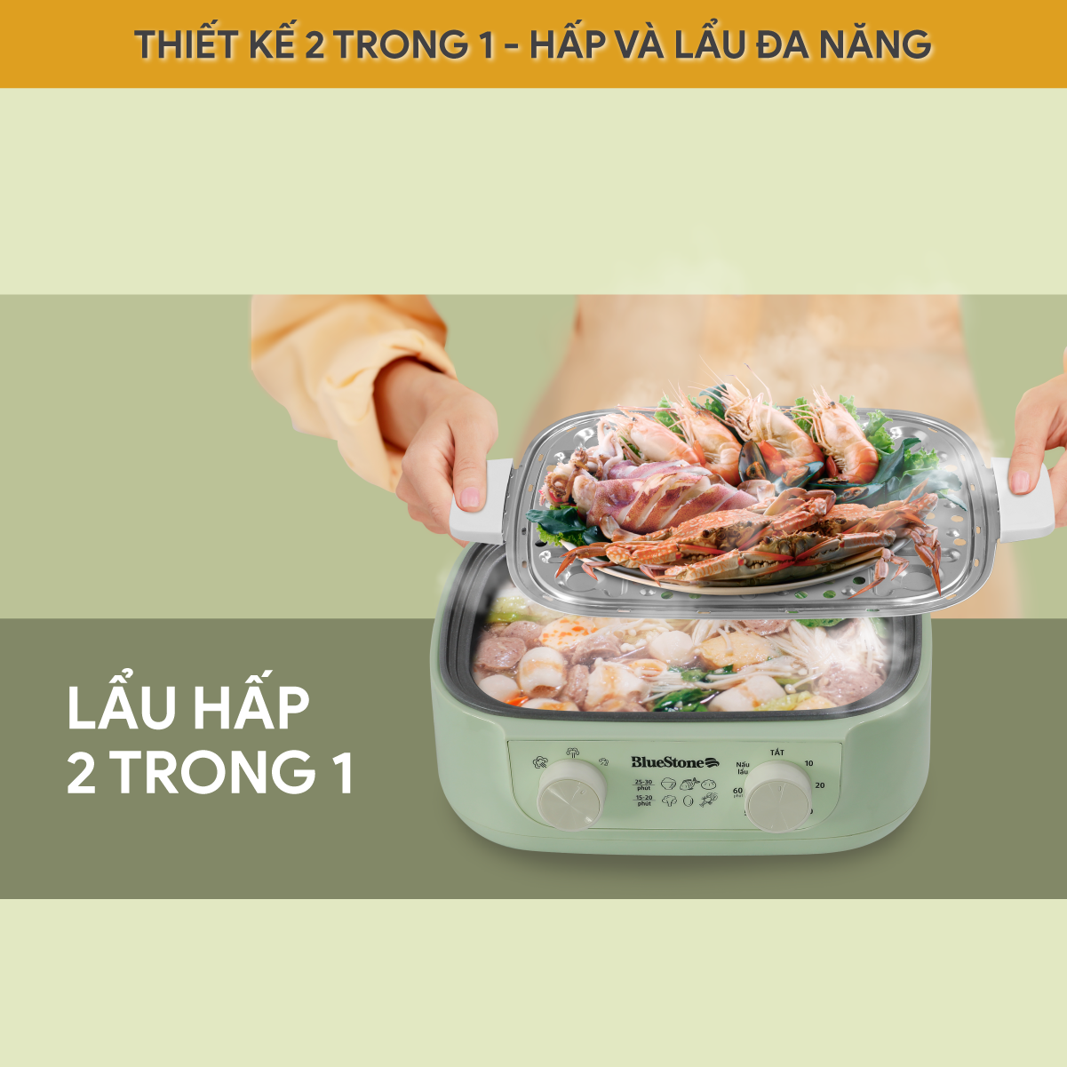 Mô tả Nồi Hấp Đa Năng BlueStone MPB-7235 - 1500W - Hấp 12 Lít - Lòng nồi 3 Lít - 4