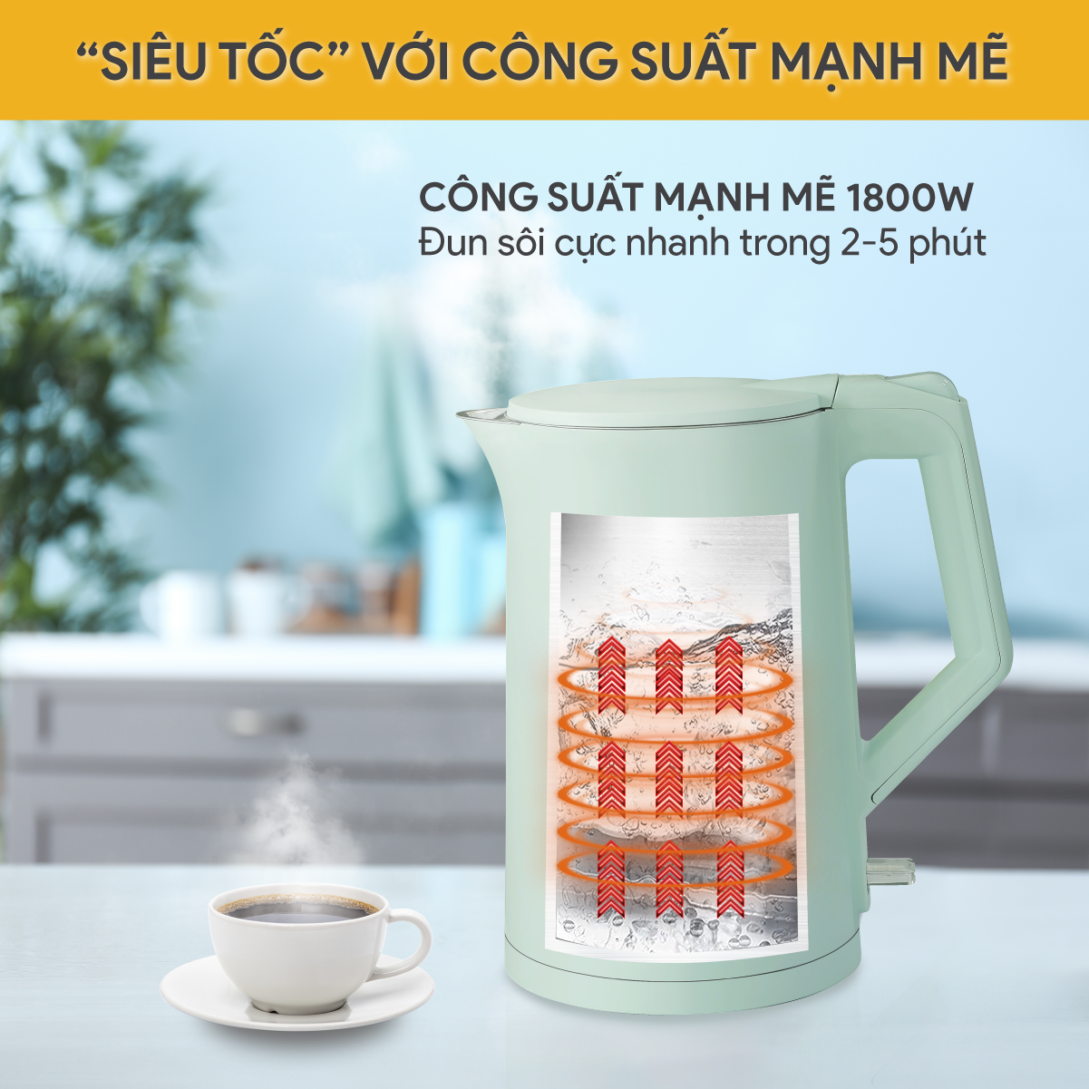 Mô tả Ấm Đun Nước 2 Lớp BlueStone KTB-3456 - 1,7L - 1800W - 2
