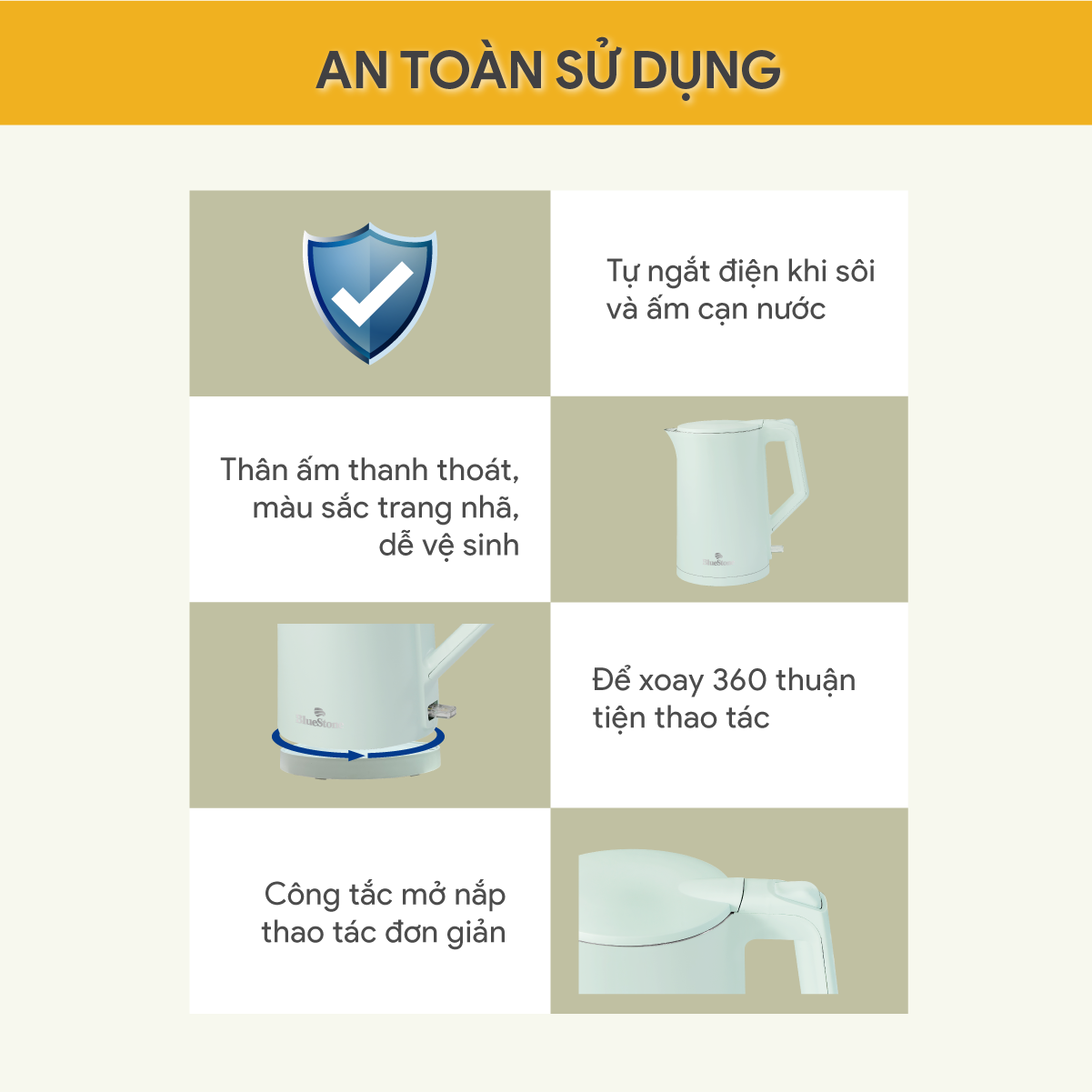 Mô tả Ấm Đun Nước 2 Lớp BlueStone KTB-3456 - 1,7L - 1800W - 5