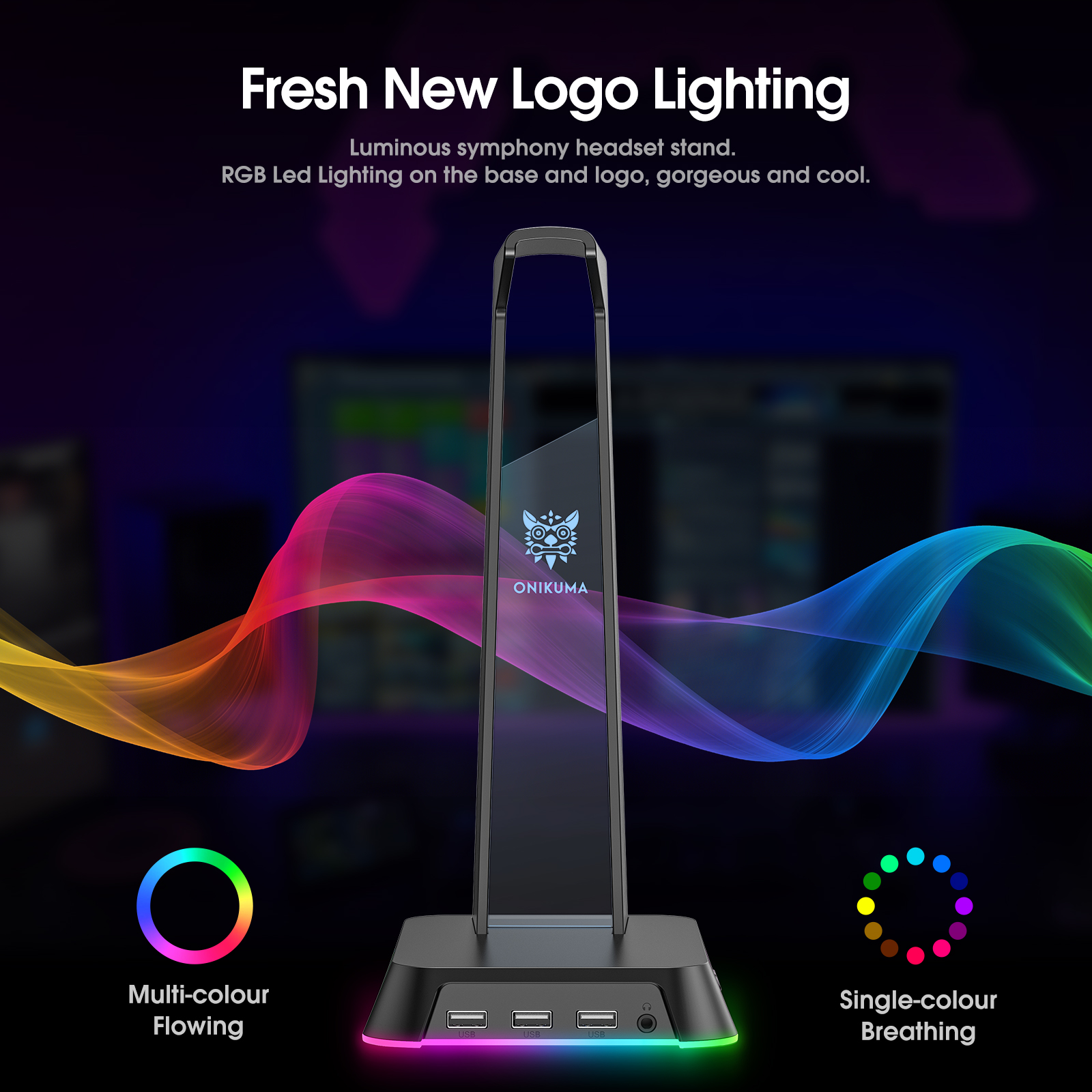Mô tả Onikuma ST-2 Giá Đỡ Tai Nghe / Chân Đế - Đèn Rgb Tích Hợp 3 Cổng Usb + Jack 3.5mm - Hỗ Trợ Sạc Pin - 1