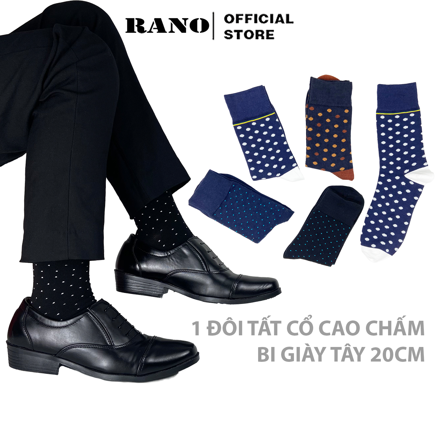 Mô tả Combo 5 đôi tất nam cổ cao công sở mang giầy tây họa tiết chấm bi chất liệu Cotton cao cấp thương hiệu RANO - 2