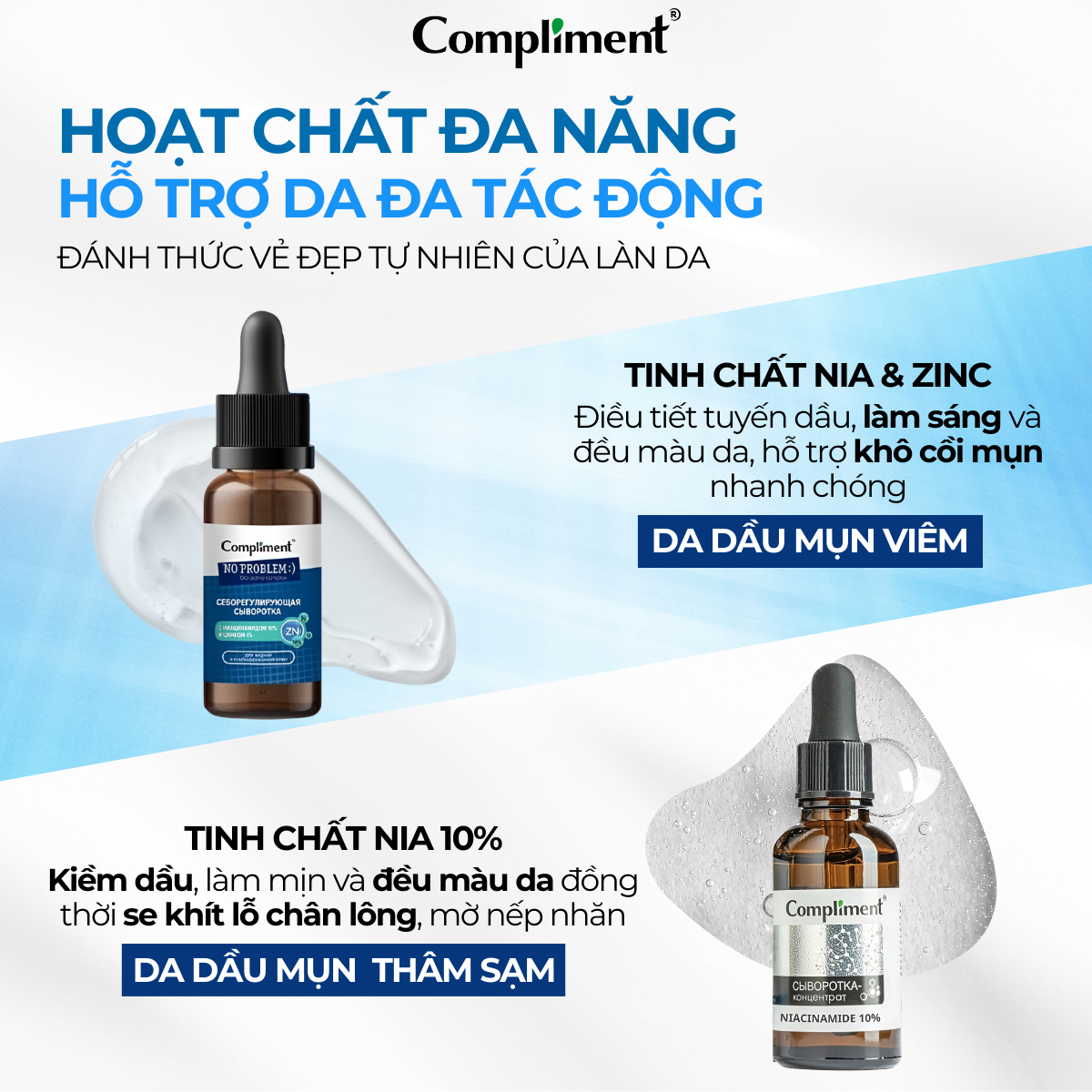 Mô tả Serum Cấp Ẩm, Giảm Mụn, Phục Hồi Da Compliment HA, B5, B3, Niacinamide, Vitamin C 27ml - 1