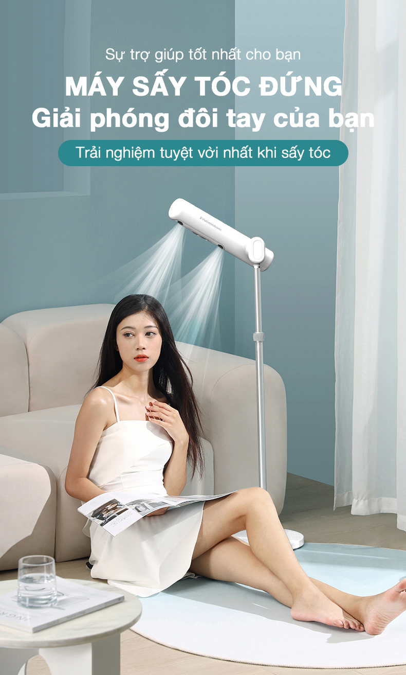 Mô tả Máy Sấy Tóc Đứng Vietnamrobovac A0D - Sấy Tóc Tự Động- Dưỡng Tóc Mềm Mượt Bằng ion Âm - Điều Chỉnh Góc 180 Độ - 2
