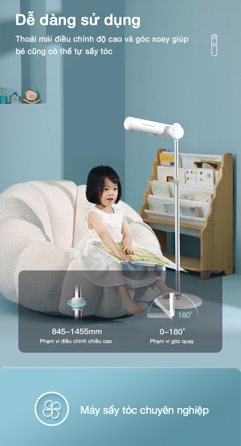 Mô tả Máy Sấy Tóc Đứng Vietnamrobovac A0D - Sấy Tóc Tự Động- Dưỡng Tóc Mềm Mượt Bằng ion Âm - Điều Chỉnh Góc 180 Độ - 4