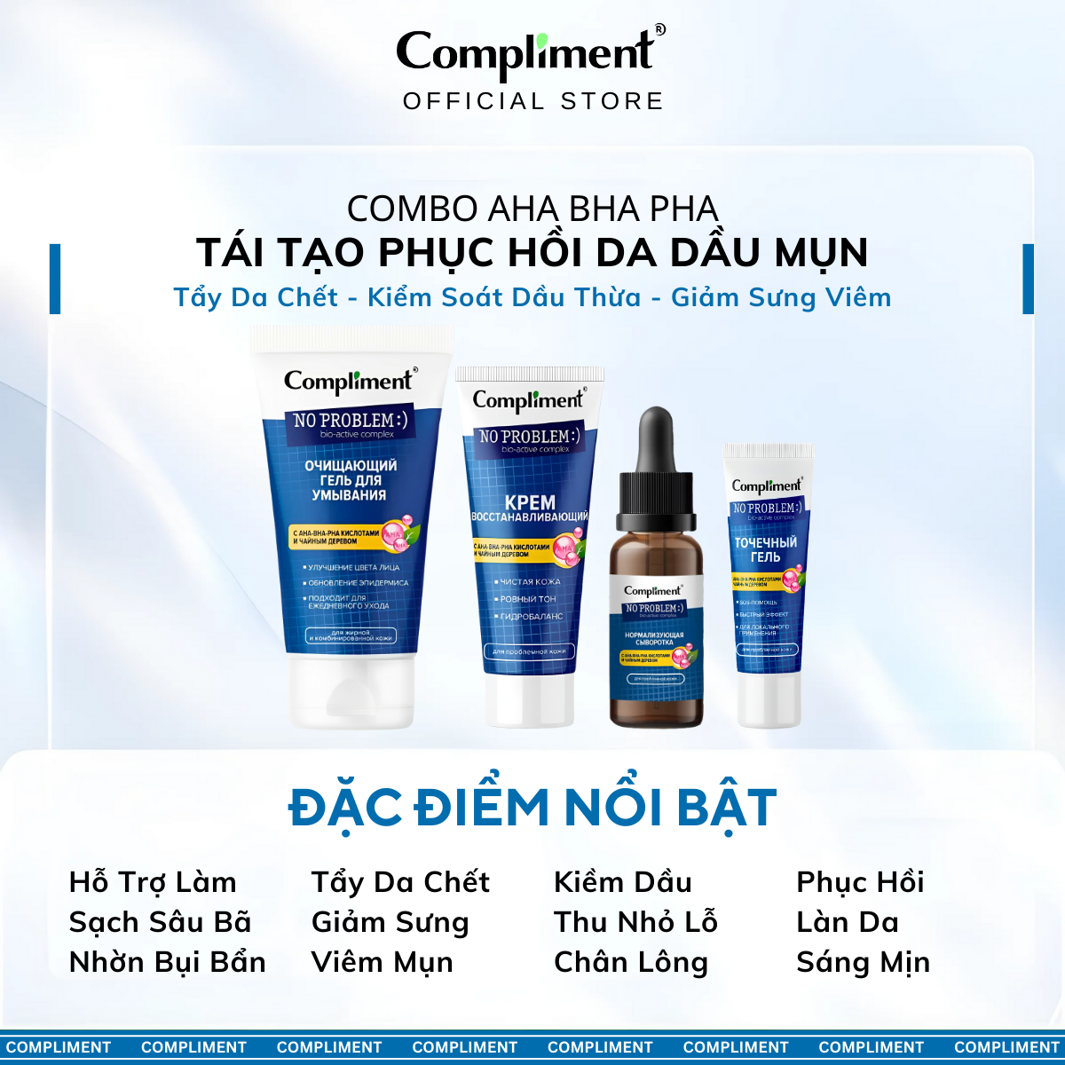 Mô tả Bộ Chăm Sóc Da Dầu Mụn AHA BHA PHA Compliment, Sữa Rửa Mặt, Kem Dưỡng Ẩm, Serum, Kem Chấm Mụn - 2