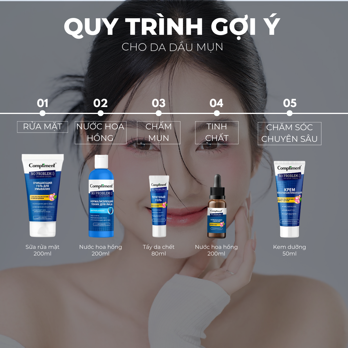 Mô tả Bộ Chăm Sóc Da Dầu Mụn AHA BHA PHA Compliment, Sữa Rửa Mặt, Kem Dưỡng Ẩm, Serum, Kem Chấm Mụn - 6