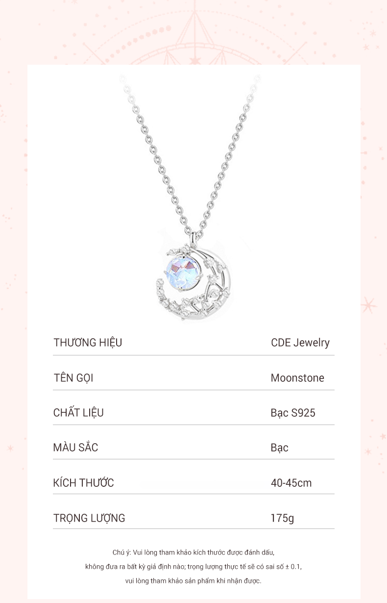 Dây chuyền bạc nữ CDE Moonstone 6