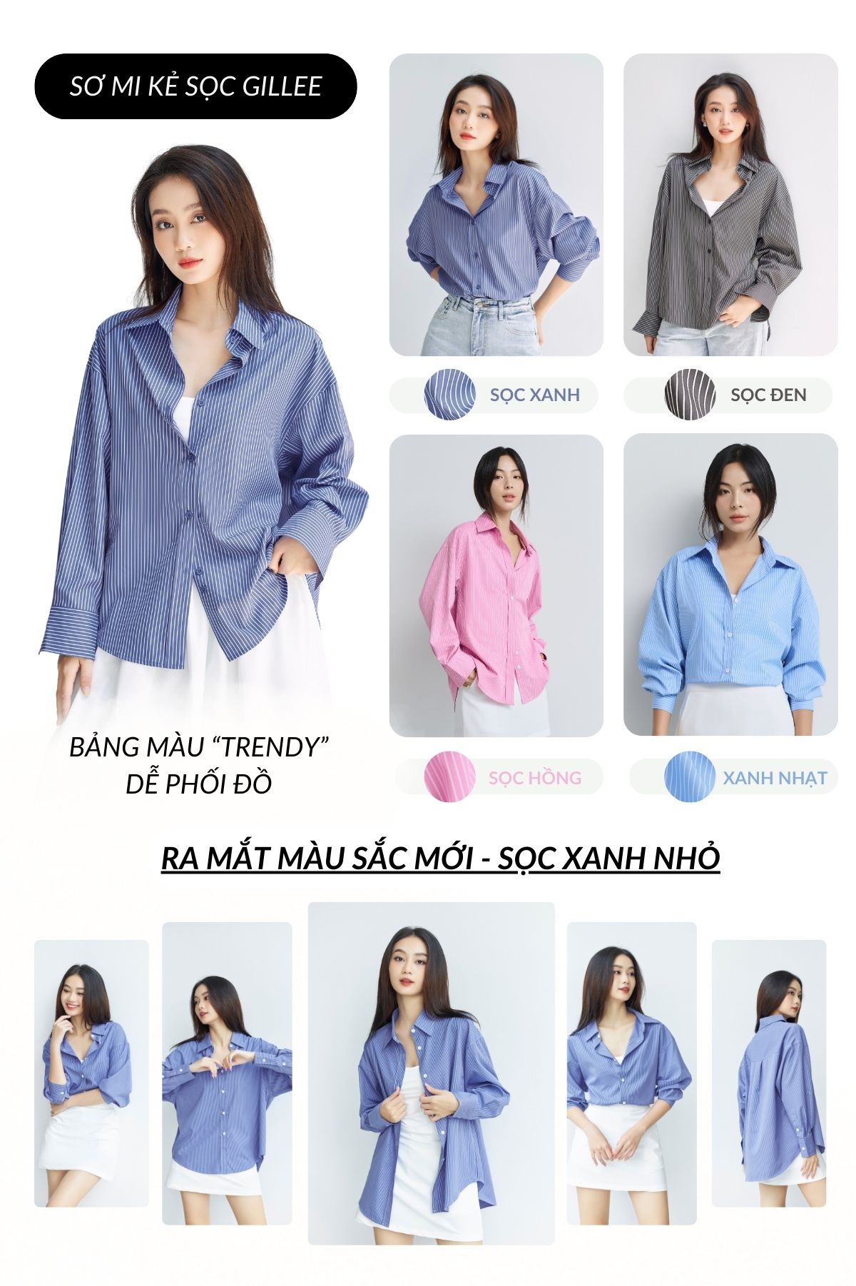 Áo sơ mi kẻ sọc nữ GILLEE dáng rộng