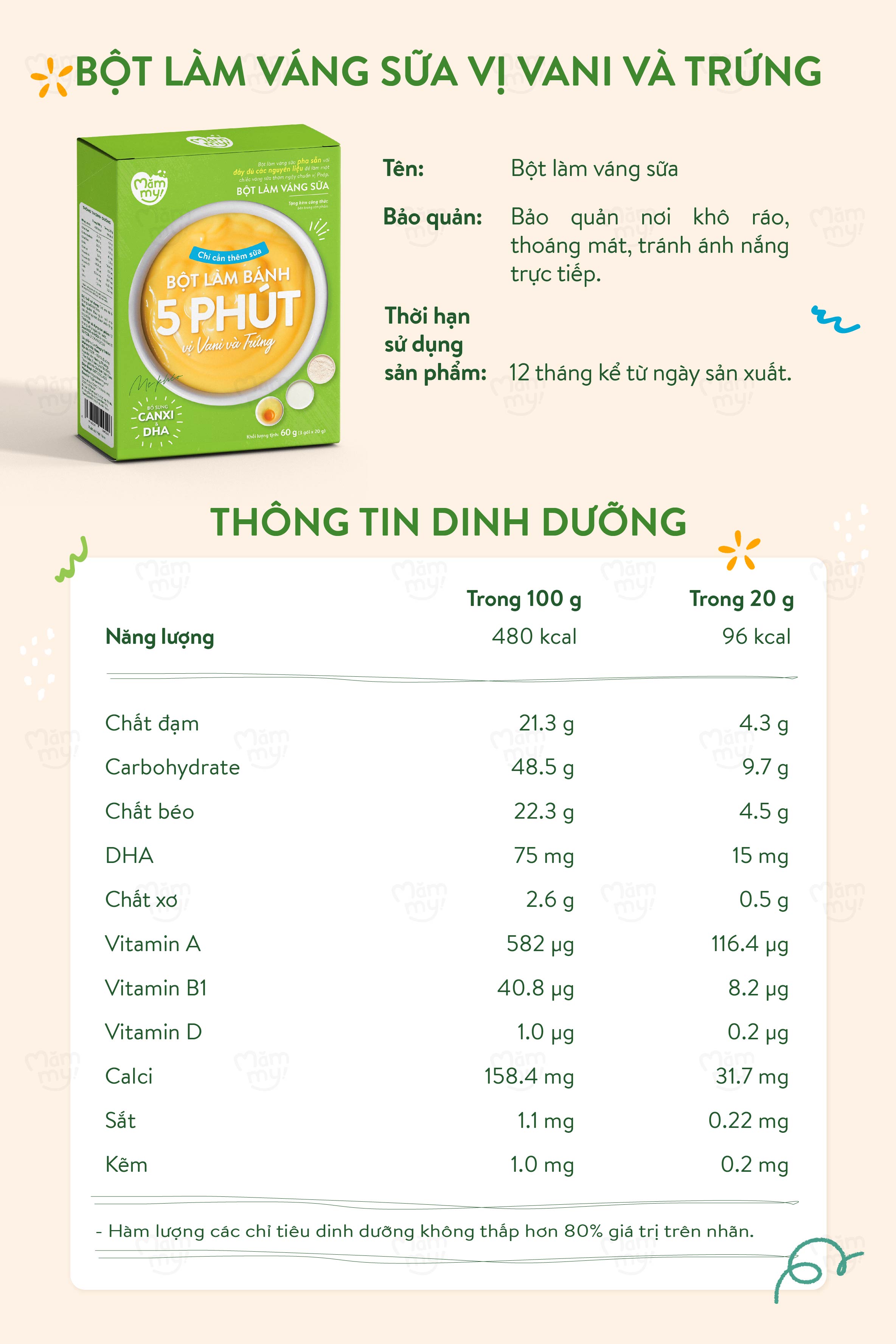 Mô tả Bột làm bánh trộn sẵn Mămmy làm bữa phụ cho bé 6 tháng: bánh Crepe, Pancake, PannaCotta, Pudding và Bột làm váng sữa - 11