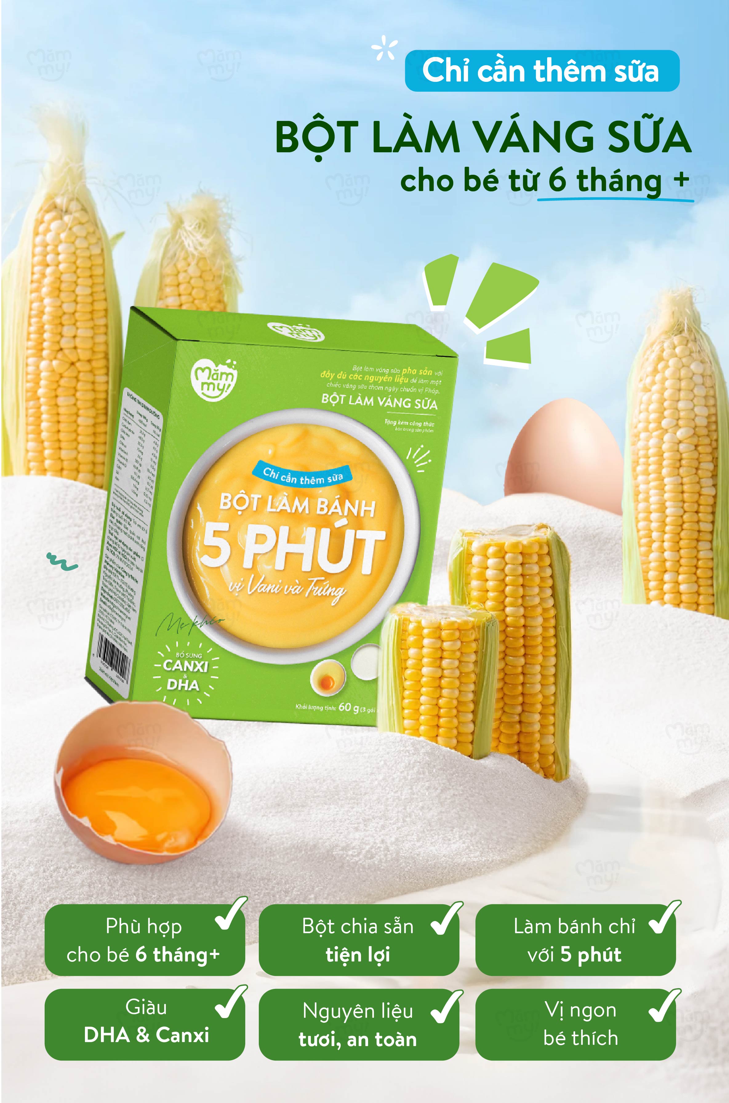 Mô tả Bột làm bánh trộn sẵn Mămmy làm bữa phụ cho bé 6 tháng: bánh Crepe, Pancake, PannaCotta, Pudding và Bột làm váng sữa - 12