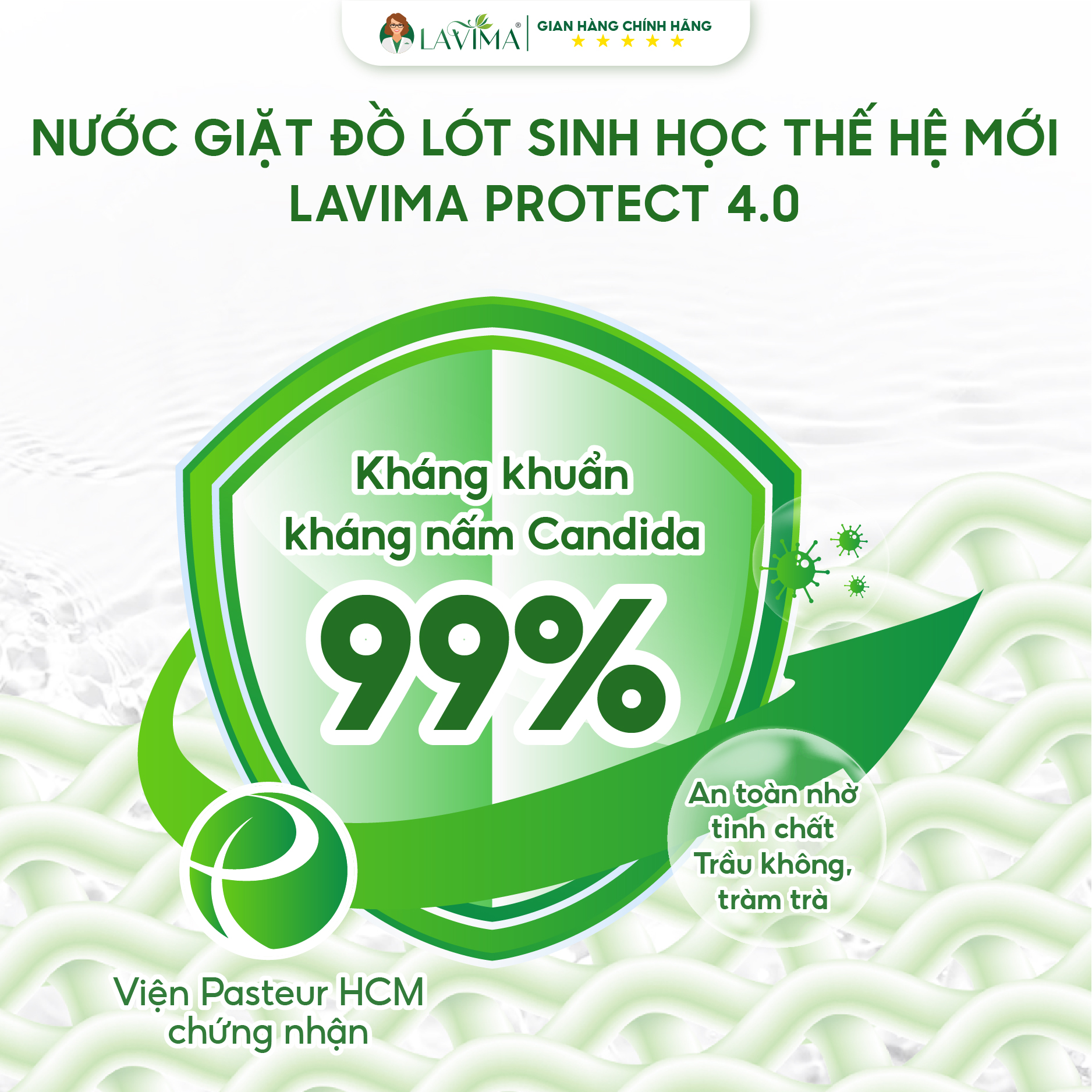 Mô tả Nước giặt đồ lót Sinh học Thế hệ mới Lavima Protect 4.0 300ml - X3 Enzyme giúp sạch vết ố, kháng khuẩn, kháng nấm - 3
