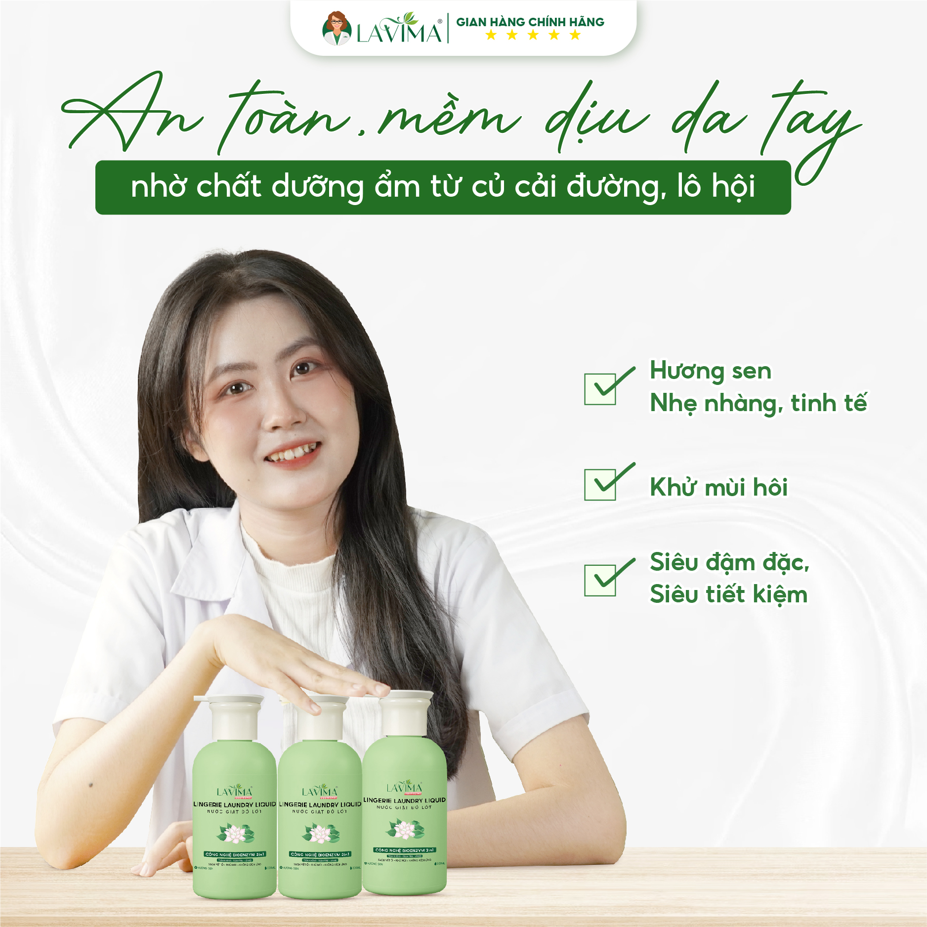Mô tả Nước giặt đồ lót Sinh học Thế hệ mới Lavima Protect 4.0 300ml - X3 Enzyme giúp sạch vết ố, kháng khuẩn, kháng nấm - 4