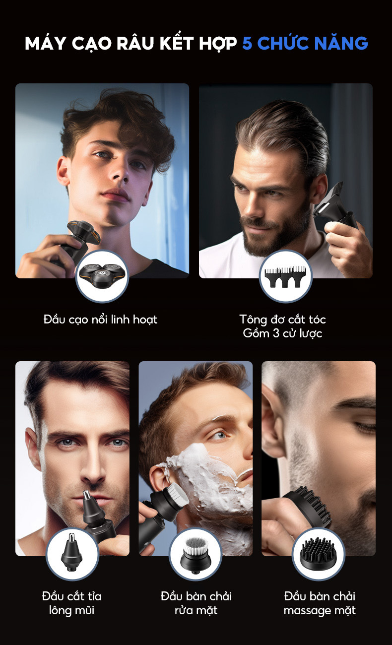 Mô tả Máy cạo râu Enchen X8S-C đa năng 5 in 1, đầu nổi 3D lưỡi dao kép mỏng, chống nước IPX7 - BH 6 tháng - 9