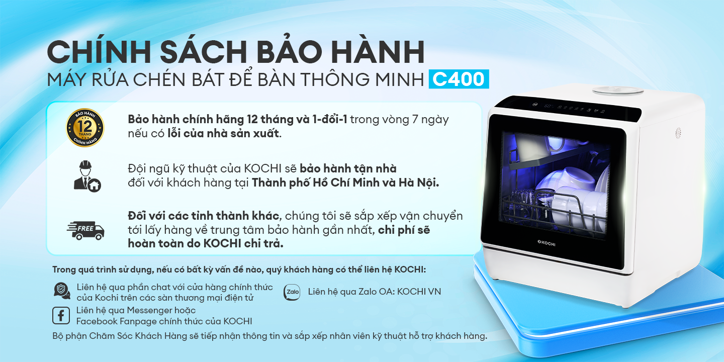 Mô tả Máy Rửa Chén Để Bàn KOCHI C400 - Không Cần Lắp Đặt - 4 Bộ - Rửa Nước Nóng - Sấy Khử Trùng - Lưu Trữ 73H - Tiết Kiệm - 2