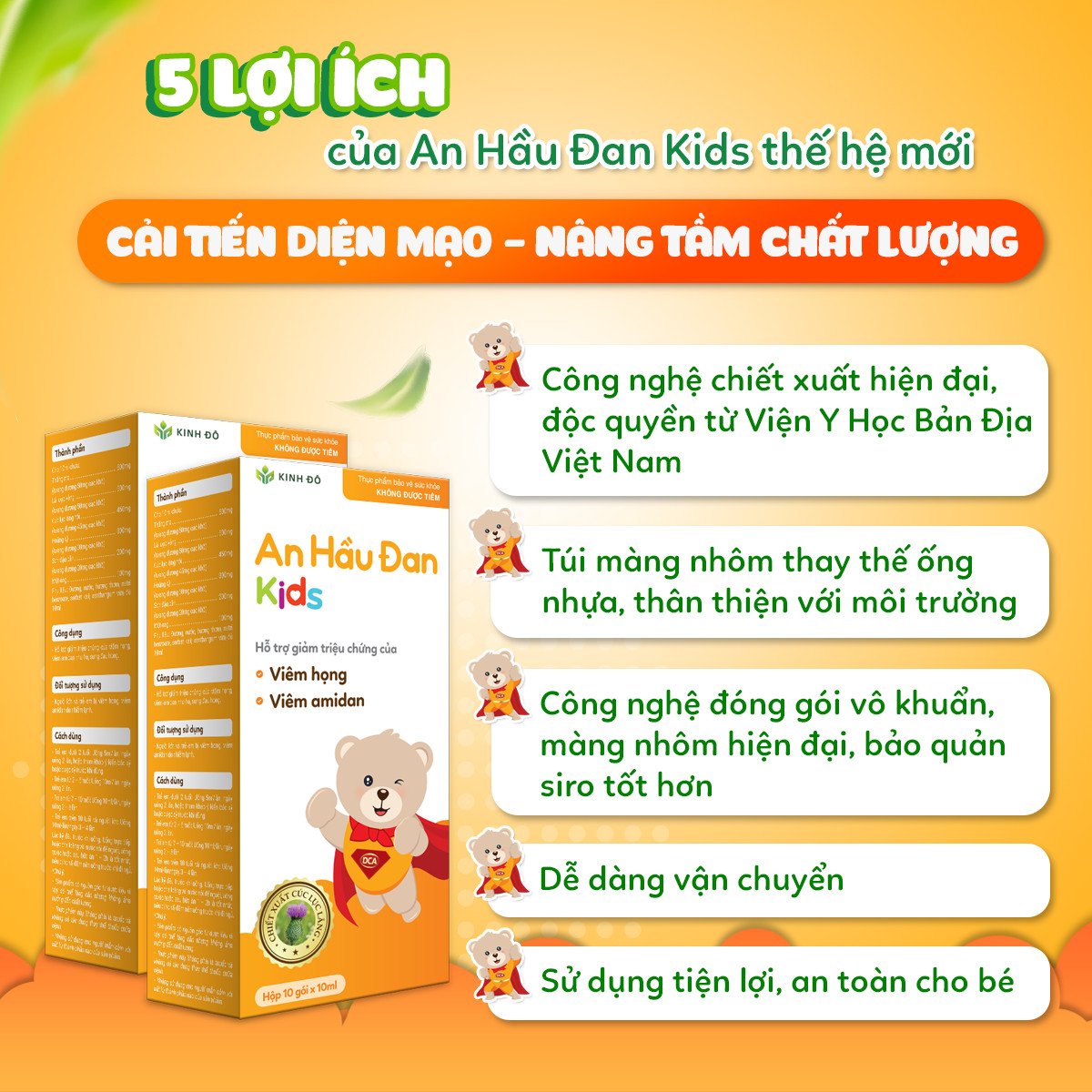 Mô tả AHĐK - Siro Ho An Hầu Đan Kids – Dành Cho Trẻ Bị Viêm Họng, Amidan (10 ống x 10ml) - 2