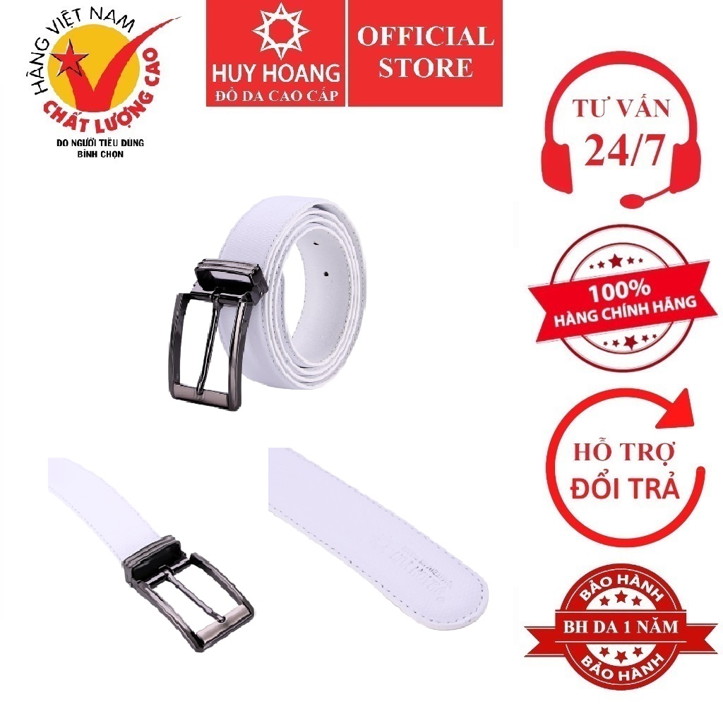 Mô tả Dây nịt nam da bò Huy Hoàng viền chỉ màu trắng HP4140 - 1