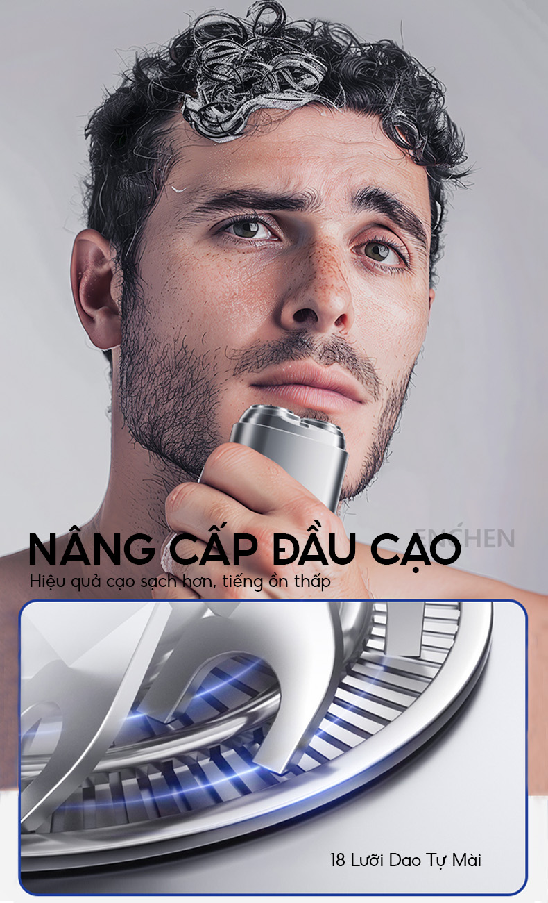 Mô tả Máy cạo râu Enchen Z4 đầu cạo 2D ẩn, thân nhôm chống nước IPX7, 18 lưỡi dao kép tự mài - BH 6 tháng - 3