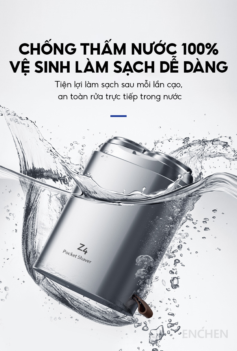 Mô tả Máy cạo râu Enchen Z4 đầu cạo 2D ẩn, thân nhôm chống nước IPX7, 18 lưỡi dao kép tự mài - BH 6 tháng - 6
