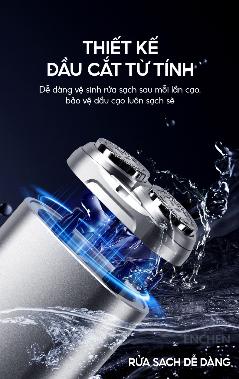 Mô tả Máy cạo râu Enchen Z4 đầu cạo 2D ẩn, thân nhôm chống nước IPX7, 18 lưỡi dao kép tự mài - BH 6 tháng - 10