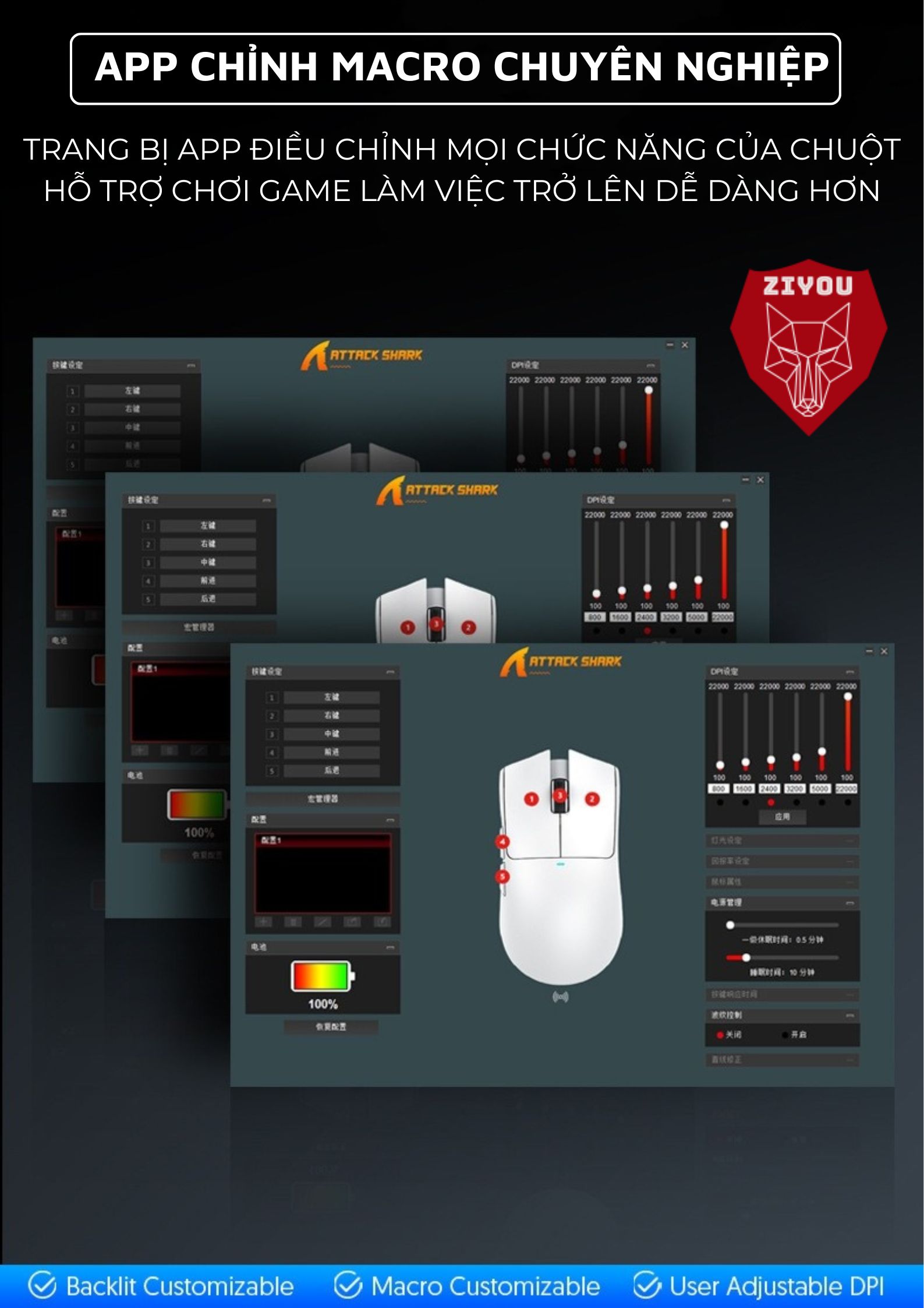Mô tả Chuột Không Dây Bluetooth Chuyên Gaming Ziyou Attack Shark X11 Chip Khủng PAW3311 Pollingrate 1Khz - 9