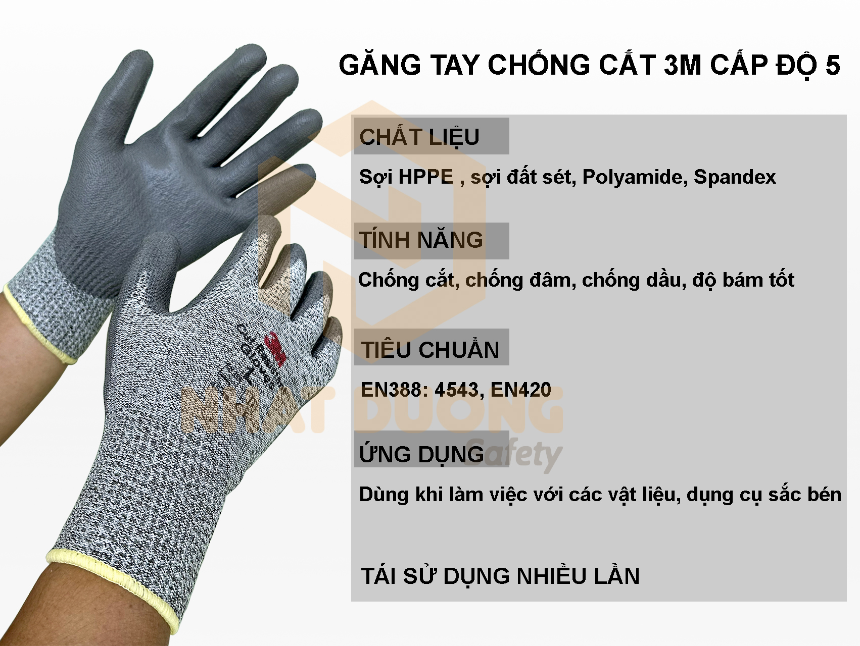 Găng tay 3M chống cắt cấp độ 5 phủ PU chống trơn chống đâm xuyên chống ...