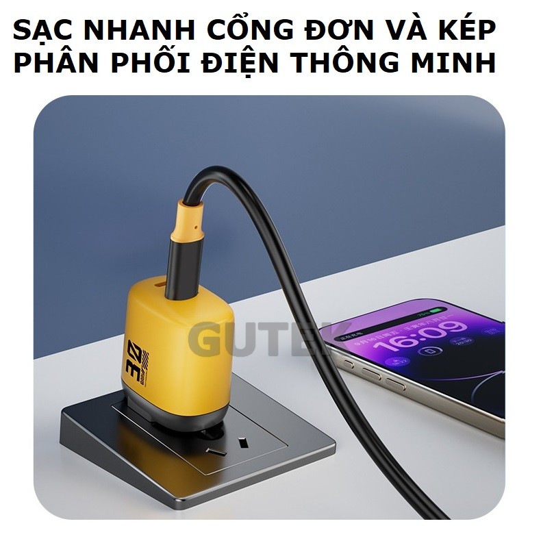 Mô tả Củ sạc nhanh GAN+ PD30W 2 cổng cắm usb type-c dùng cho điện thoại iphone samsung oppo – Gutek S520 - 1