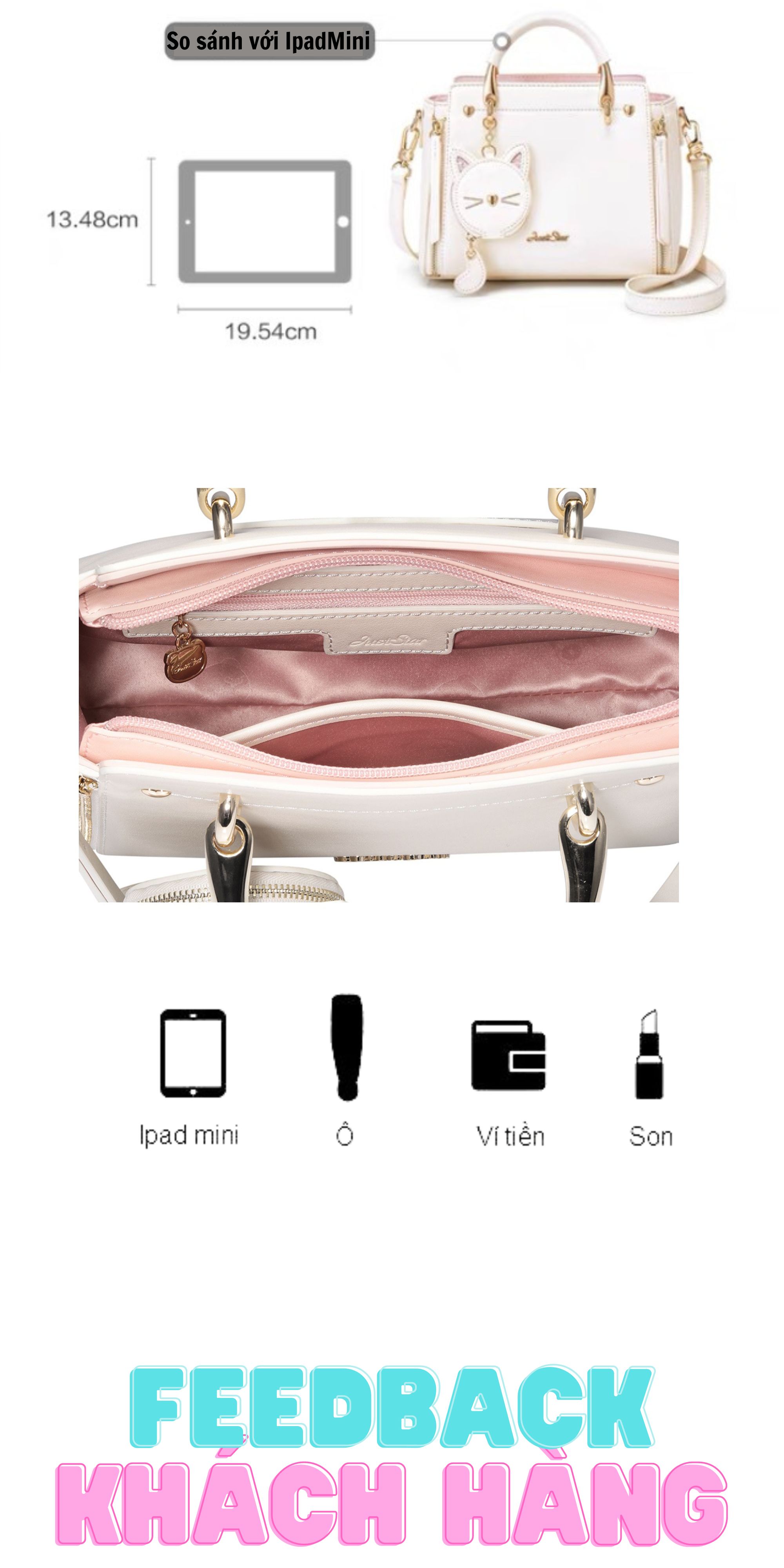 Mô tả Túi xách đẹp dễ thương Just Star charm ví mèo ViAnh Store 172043AKK - 3