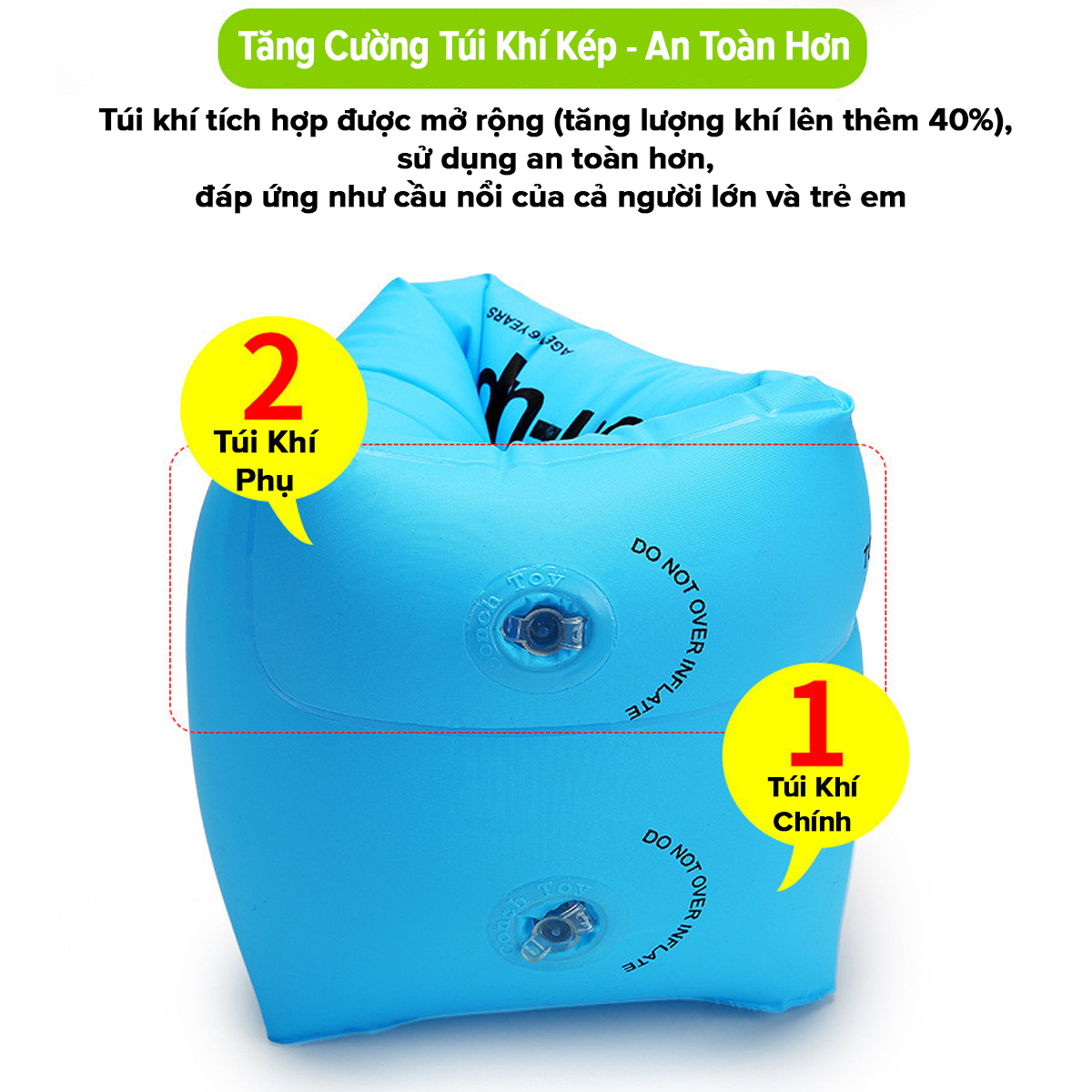 Mô tả Phao Tay Tập Bơi Size Lớn, Dày Sử Dụng Lâu Bền – 2 Chiếc Phao Tay Cho Cả Người Lớn và Trẻ Em Hãng Amalife - 2