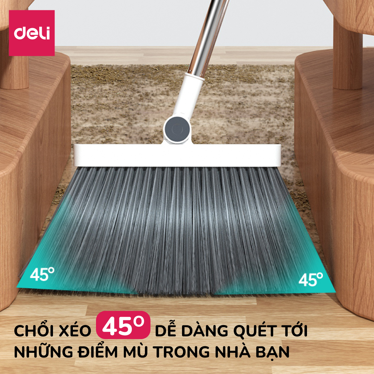 Bộ chổi quét nhà kèm xẻng hót rác gấp gọn Deli đa năng thông minh, màu ...