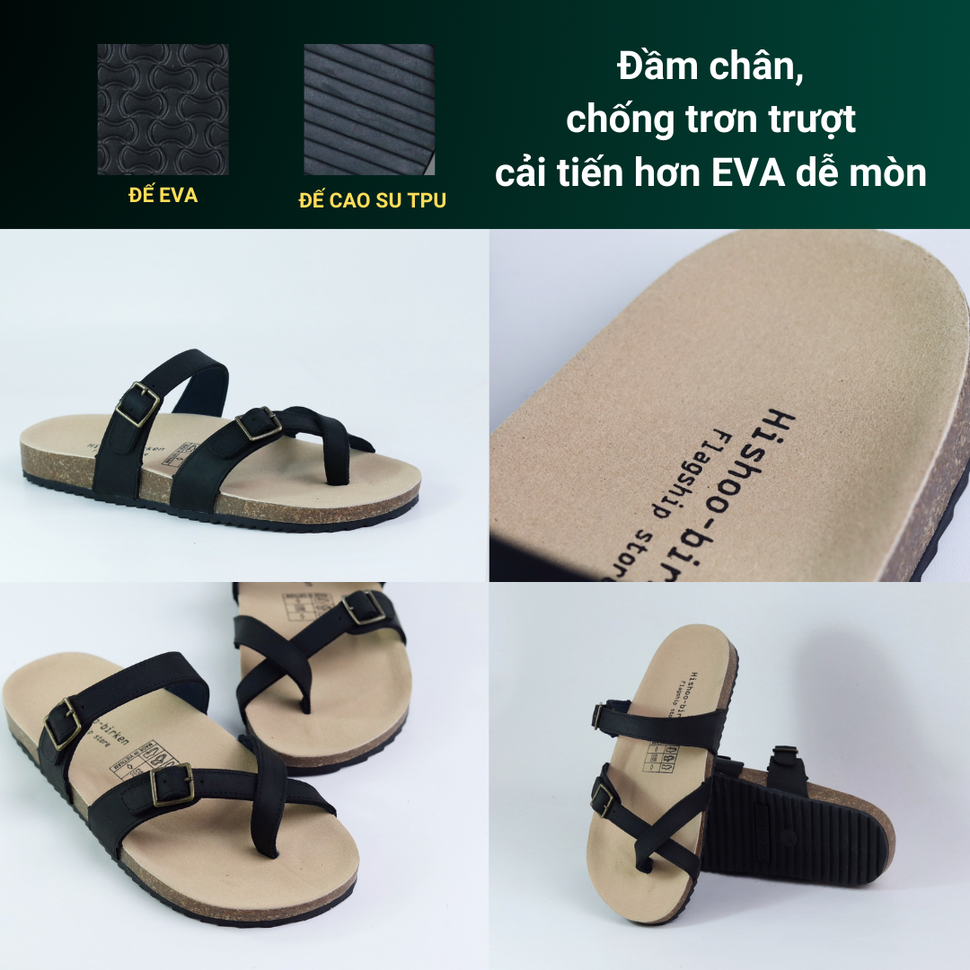 Mô tả Dép Đế Trấu Nam Nữ Birken Xỏ Ngón Da Bò Sáp Hishoo M098 - 5