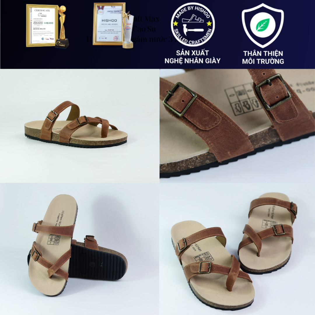 Mô tả Dép Đế Trấu Nam Nữ Birken Xỏ Ngón Da Bò Sáp Hishoo M098 - 7
