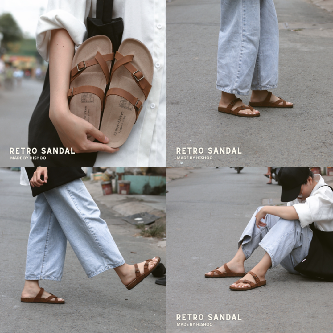 Mô tả Dép Đế Trấu Nam Nữ Birken Xỏ Ngón Da Bò Sáp Hishoo M098 - 8