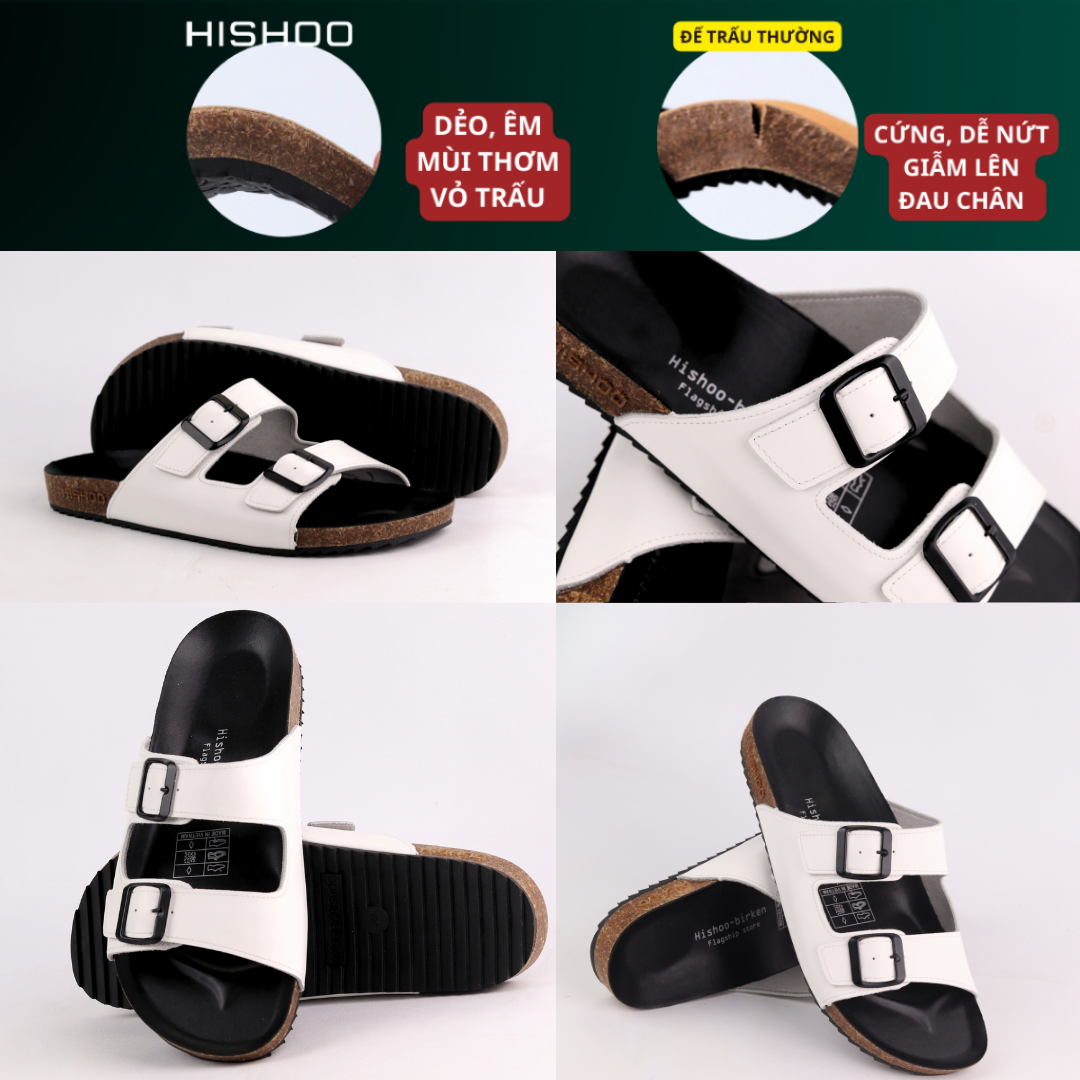 Mô tả Dép đế  trấu Hishoo 2 khóa kiểu dép 2 quai ngang, Dép lê nam bằng da cao cấp đế cao 3,5cm dép đi biển M093 - 3