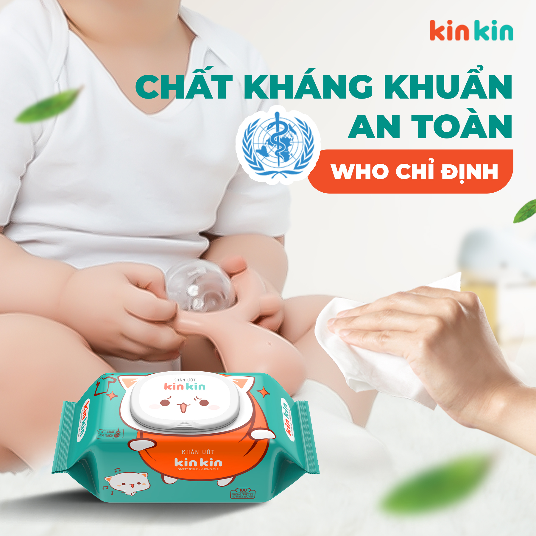 Mô tả -Khăn ướt trẻ em Kin Kin gói 100 tờ tiết kiệm cho mẹ - an toàn cho bé - 4