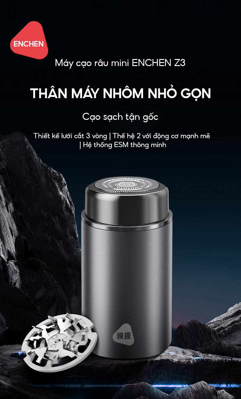 Mô tả Máy cạo râu mini Enchen Z3 lưỡi dao 3 vòng tự mài, chống kẹt râu, pin dùng đến 3 tháng - BH 6 tháng - 2