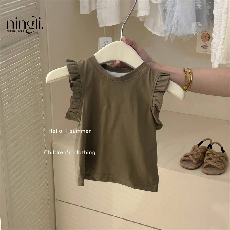 Set Áo Sát Nách Kèm Yếm Váy Xanh Rêu Cho Bé Gái