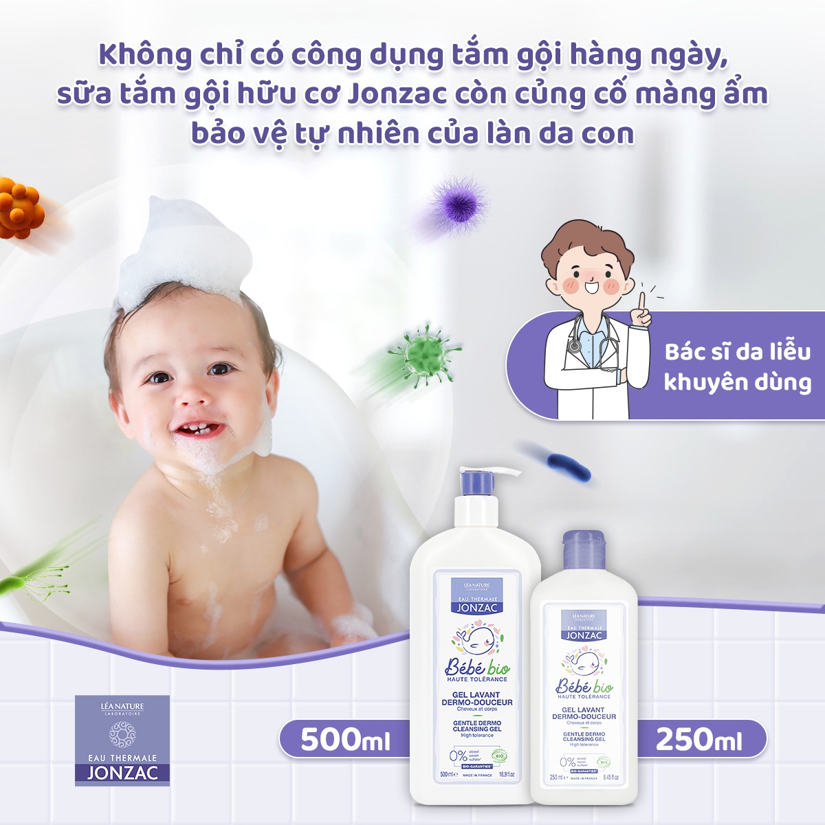 Mô tả Gel Tắm Gội Hữu Cơ JONZAC Dành Cho Bé Từ Sơ Sinh (250Ml-500Ml) - 3