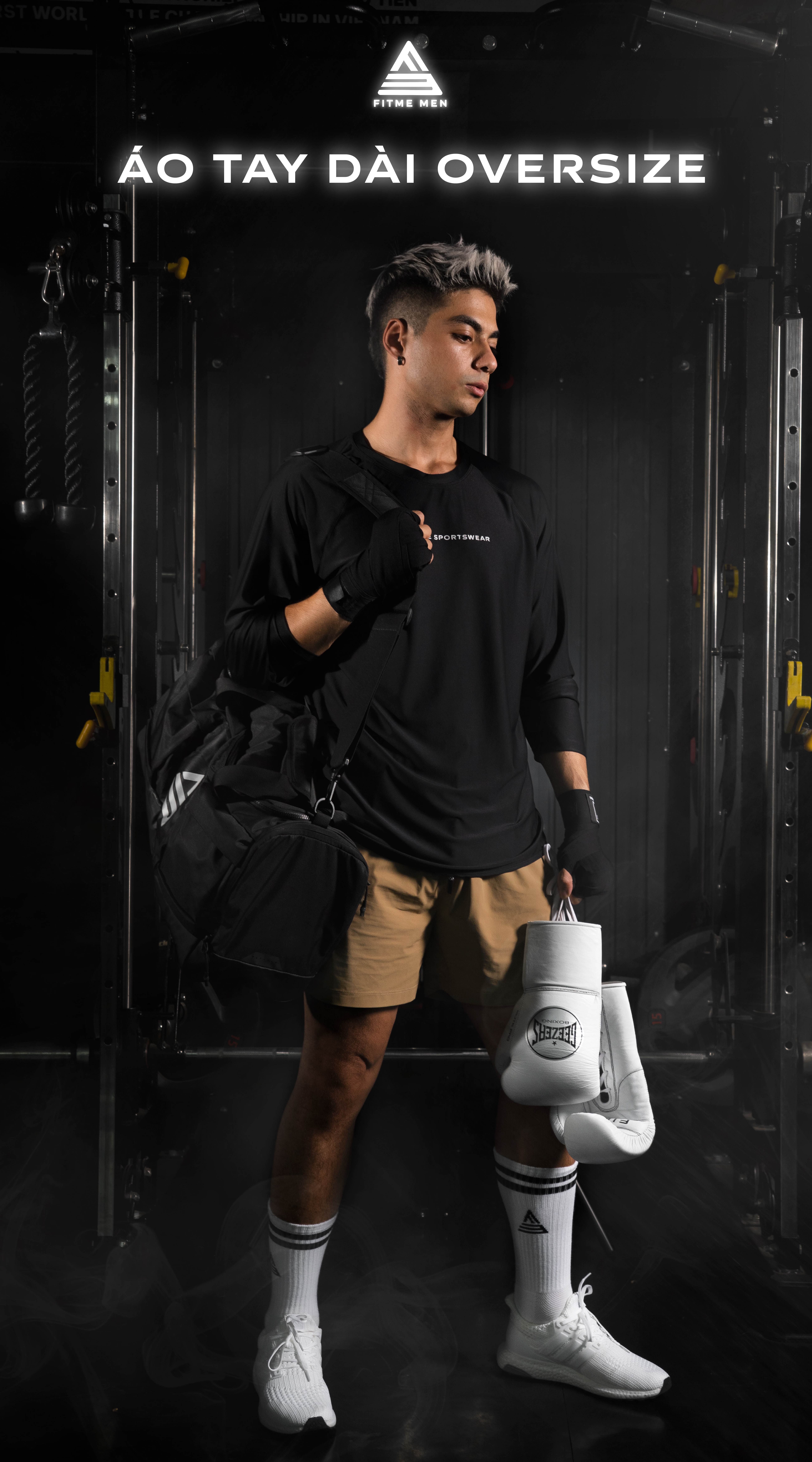 Mô tả Áo tập gym nam tay dài Fitme Performance 2.0 form oversize thể thao co giãn 4 chiều, hỗ trợ boxing chạy bộ AOTD01 - 1
