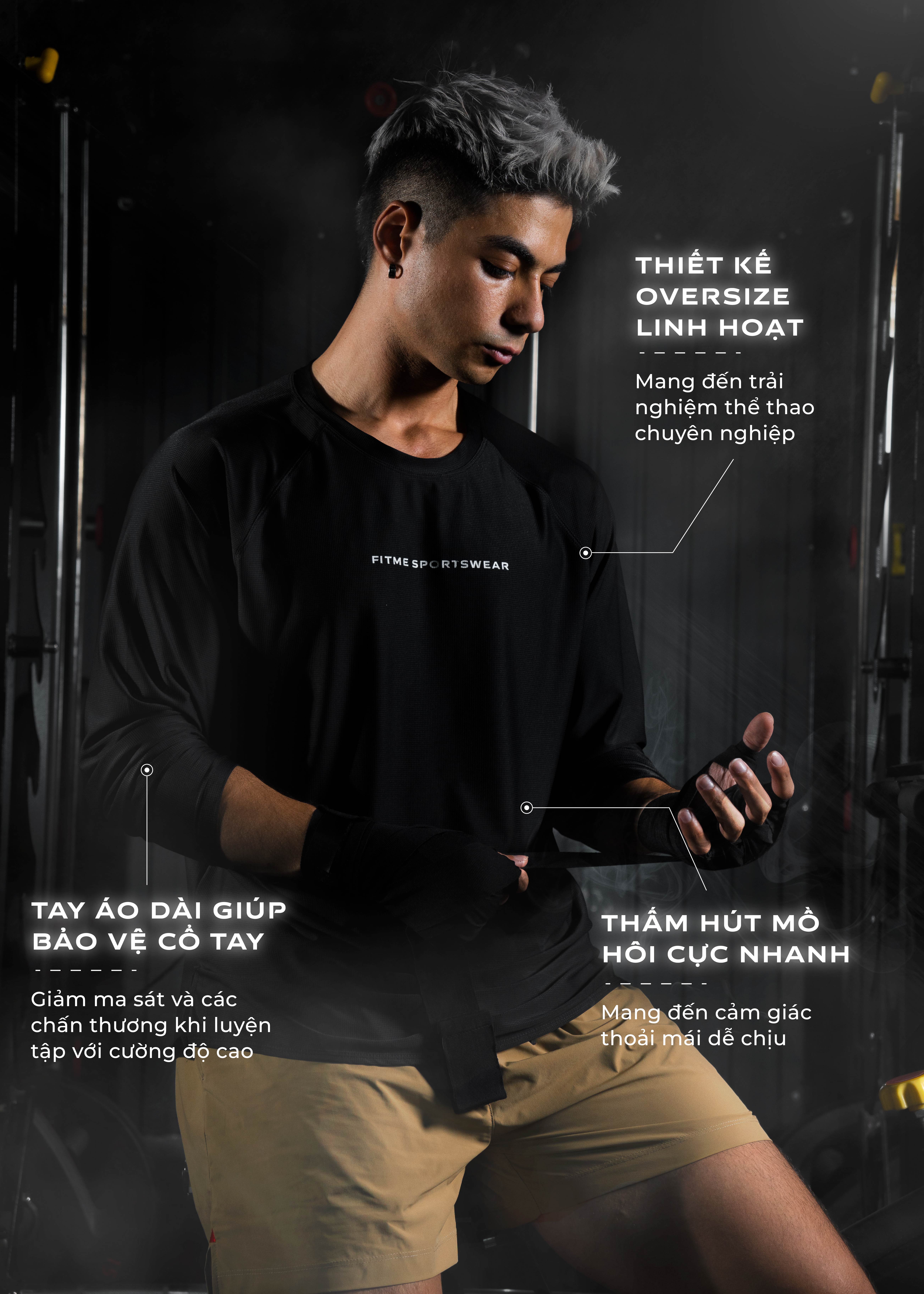 Mô tả Áo tập gym nam tay dài Fitme Performance 2.0 form oversize thể thao co giãn 4 chiều, hỗ trợ boxing chạy bộ AOTD01 - 3