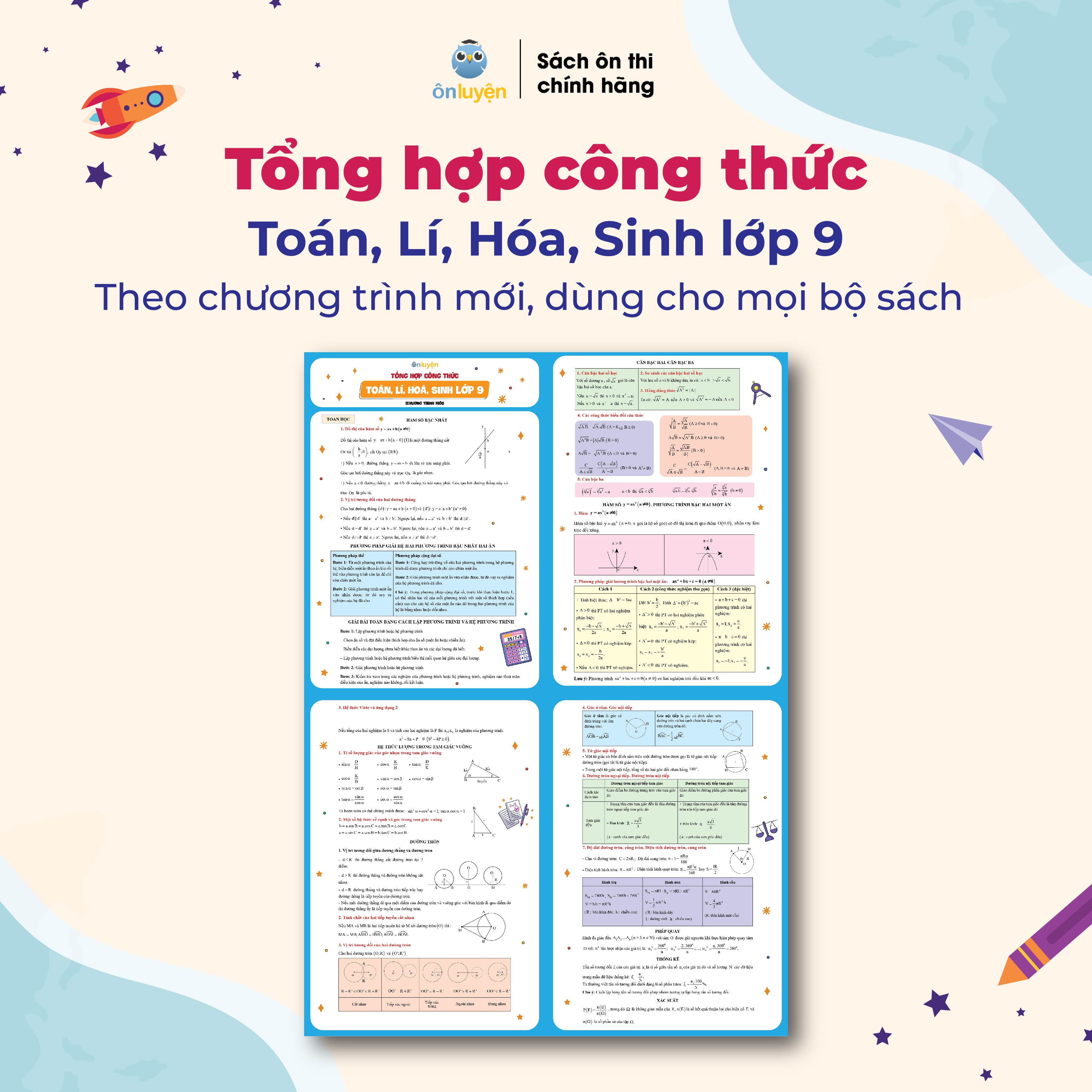 Mô tả Tổng hợp công thức Toán, Lí, Hoá, Sinh lớp 9 theo chương trình mới, dùng cho mọi bộ sách - 1