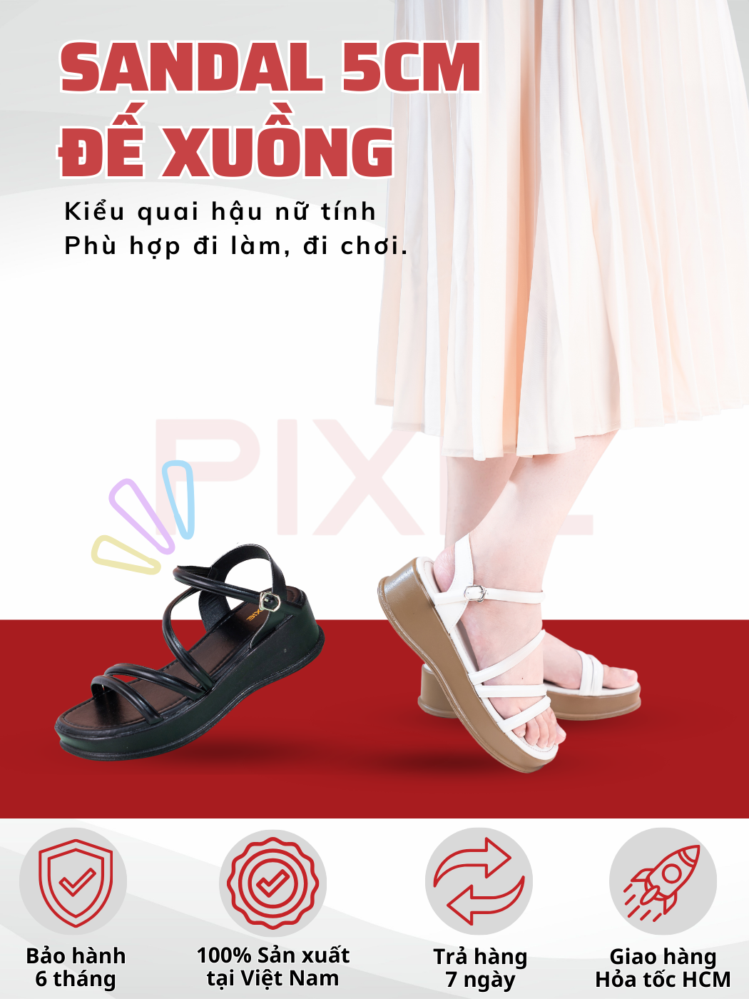 Mô tả Giày Sandal Nữ Đế Xuồng 5cm Quai Mảnh Pixie H307 - 1