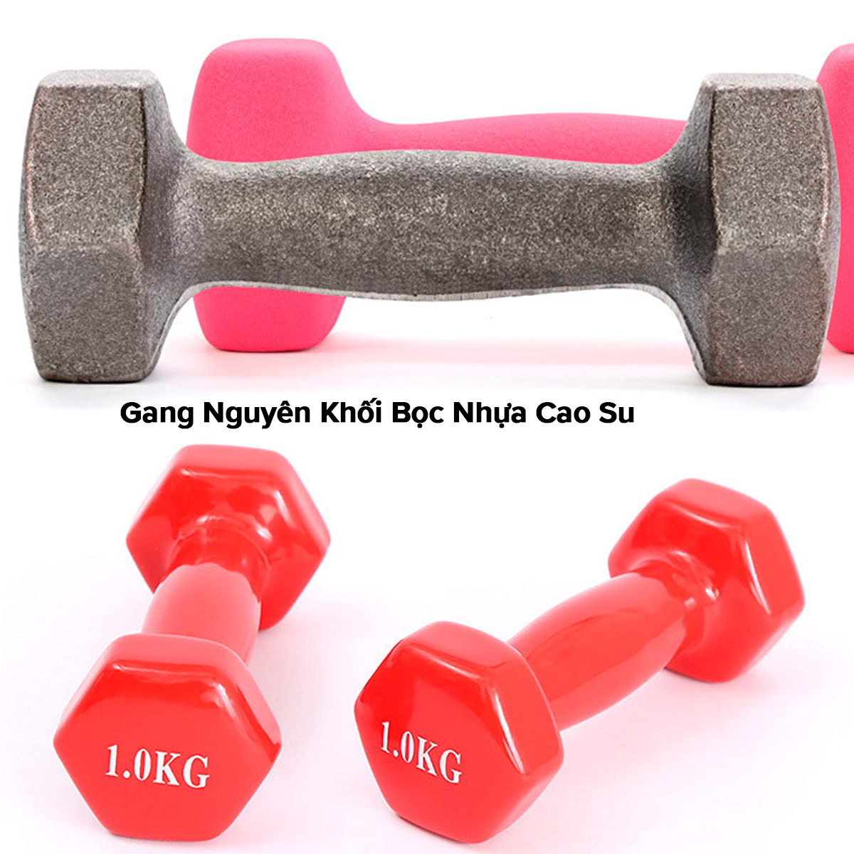 Mô tả Tạ Tay Tập Gym Yoga Boxing Thể Dục Tại Nhà 0,5kg 1kg 1,5kg 2kg Lõi Gang Bọc Cao Su Nhựa Chống Xước Vỡ Sàn Nhà - Amalife - 2