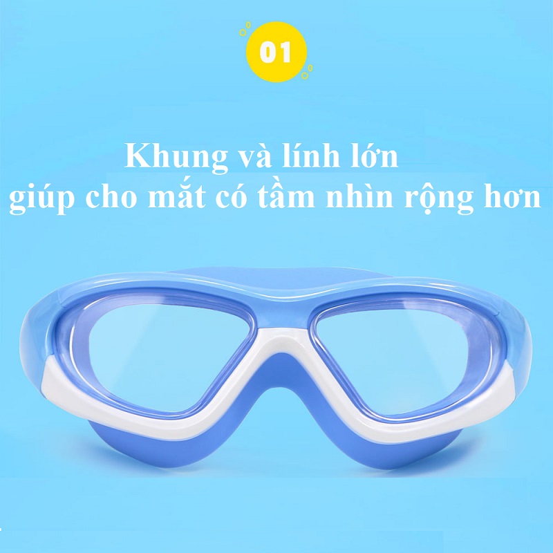 Mô tả Kính bơi cho bé trai gái SKIDS mũ bơi trẻ em cao cấp chống nước sương mù kèm nút bịt tai - 1