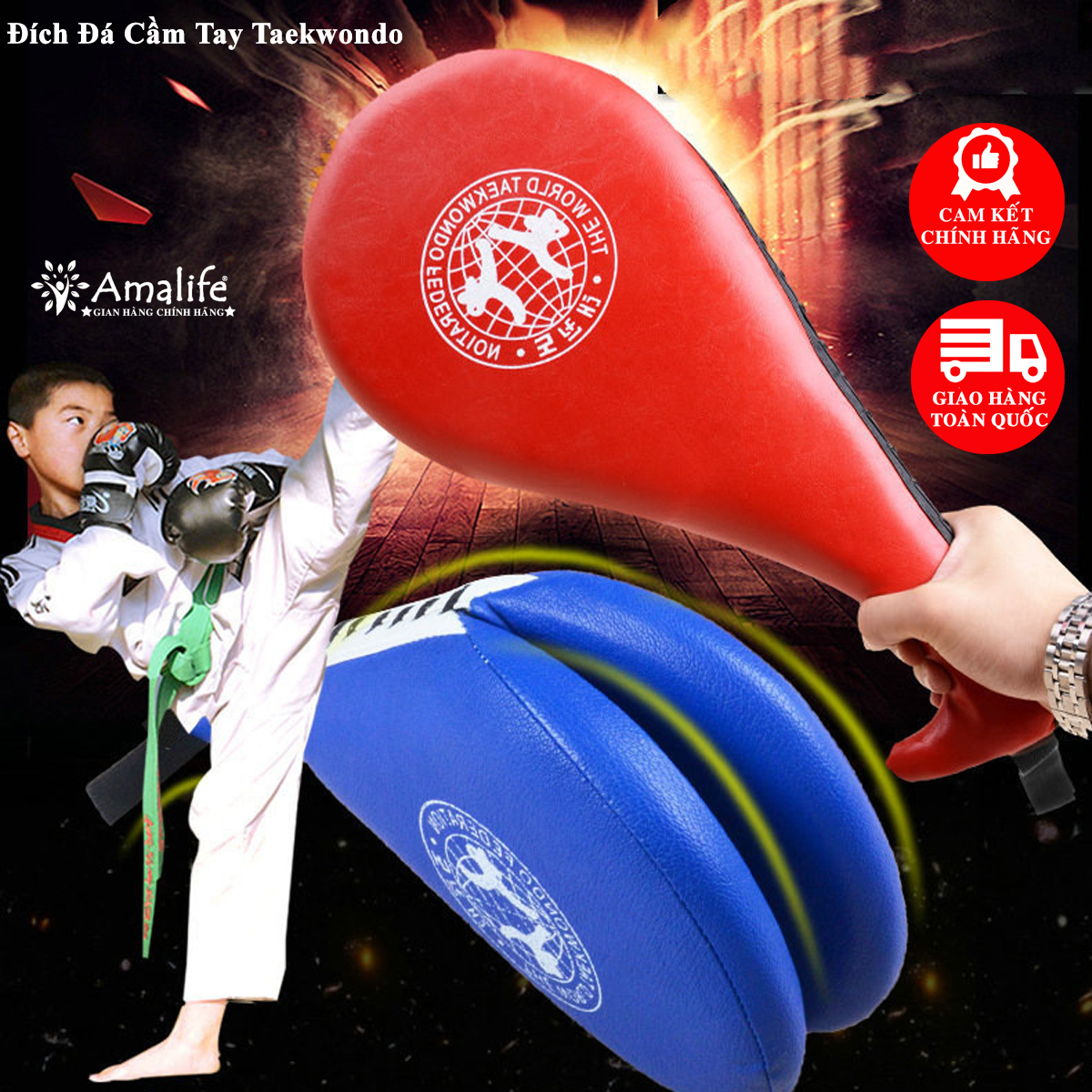 Mô tả Đích Đá Cầm Tay Tập Võ Thuật Taekwondo, Vovinam, Karatedo, Boxing Bọc Da PU Cao Cấp Kêu To Chính Hãng Amalife - 1