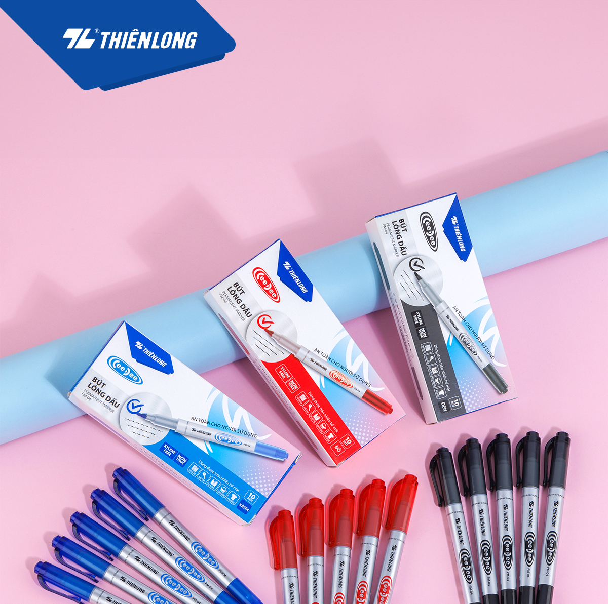 Mô tả Combo 5/10/20 Bút lông dầu 2 đầu bút Thiên Long PM-04 bám dính tốt trên các vật liệu: Giấy, gỗ,nhựa, thủy tinh, gốm, sứ - 1