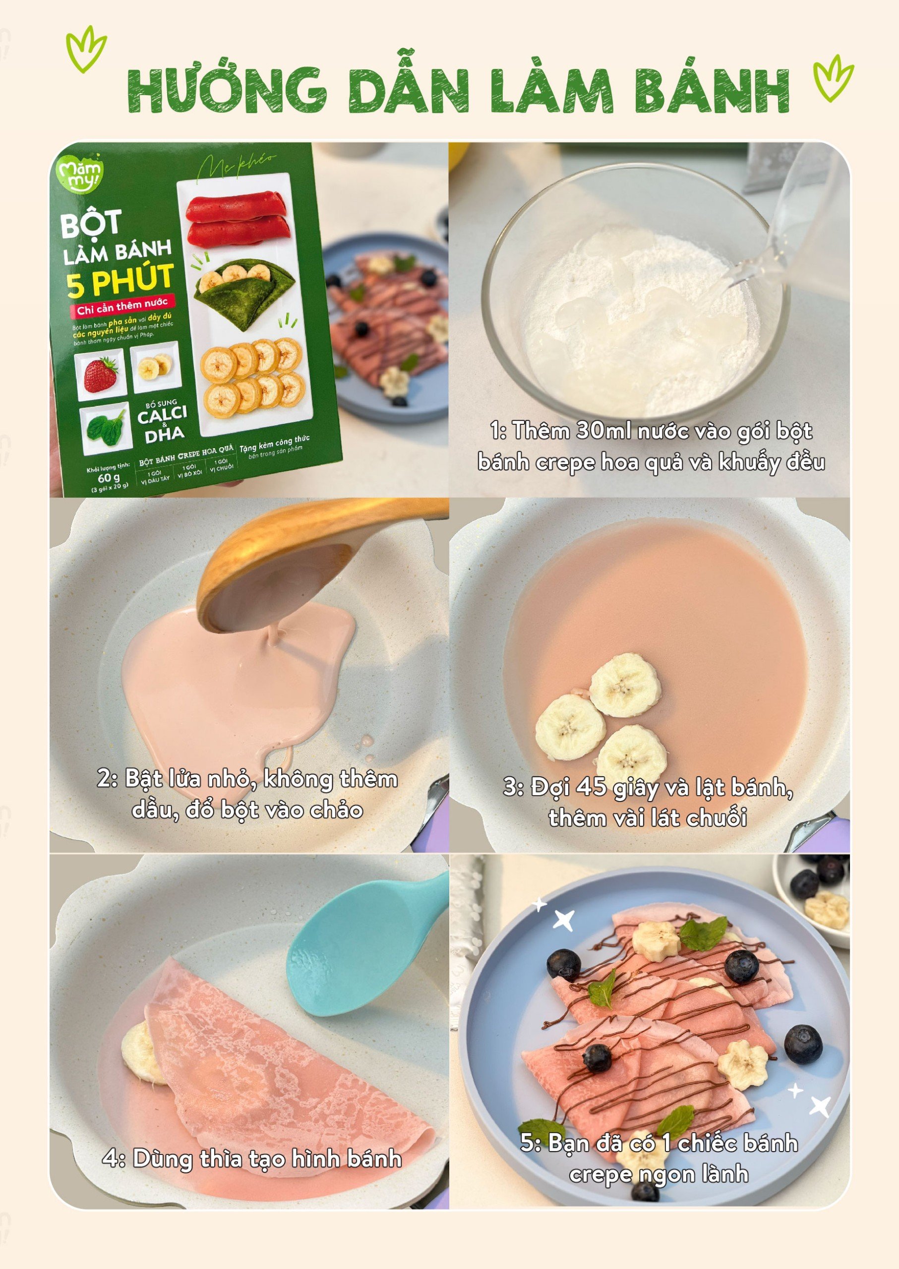 Mô tả Bột làm bánh trộn sẵn Mămmy làm bữa phụ cho bé 6 tháng: bánh Crepe, Pancake, PannaCotta, Pudding và Bột làm váng sữa - 4
