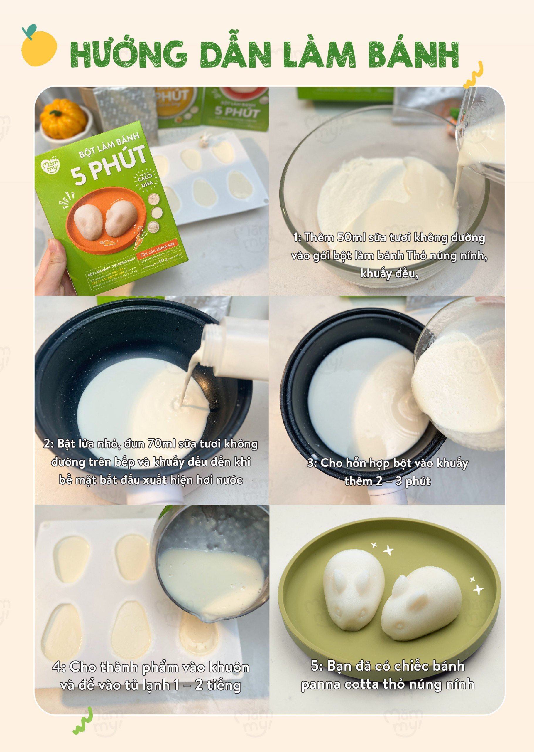 Mô tả Bột làm bánh trộn sẵn Mămmy làm bữa phụ cho bé 6 tháng: bánh Crepe, Pancake, PannaCotta, Pudding và Bột làm váng sữa - 9