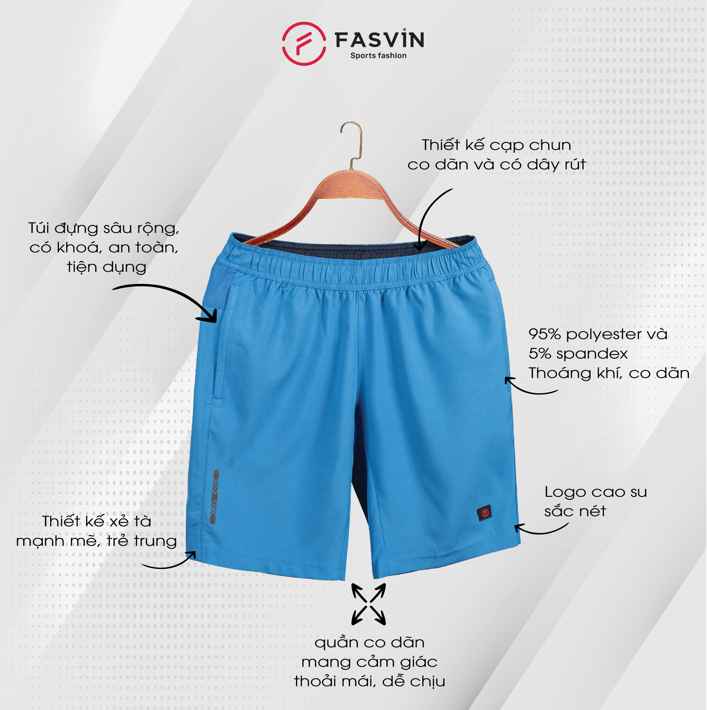 Mô tả Quần short nam FASVIN thể thao vải gió, thoải mái, chuẩn phom, siêu nhẹ Q21450.HN - 2