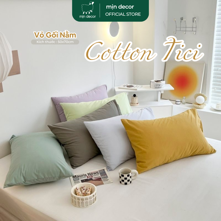 Mô tả Vỏ Gối Nằm Cotton Tici Mịn Decor, Kích Thước 50x70cm Màu Trơn Mềm Mịn, Không Khoá Kéo - 1