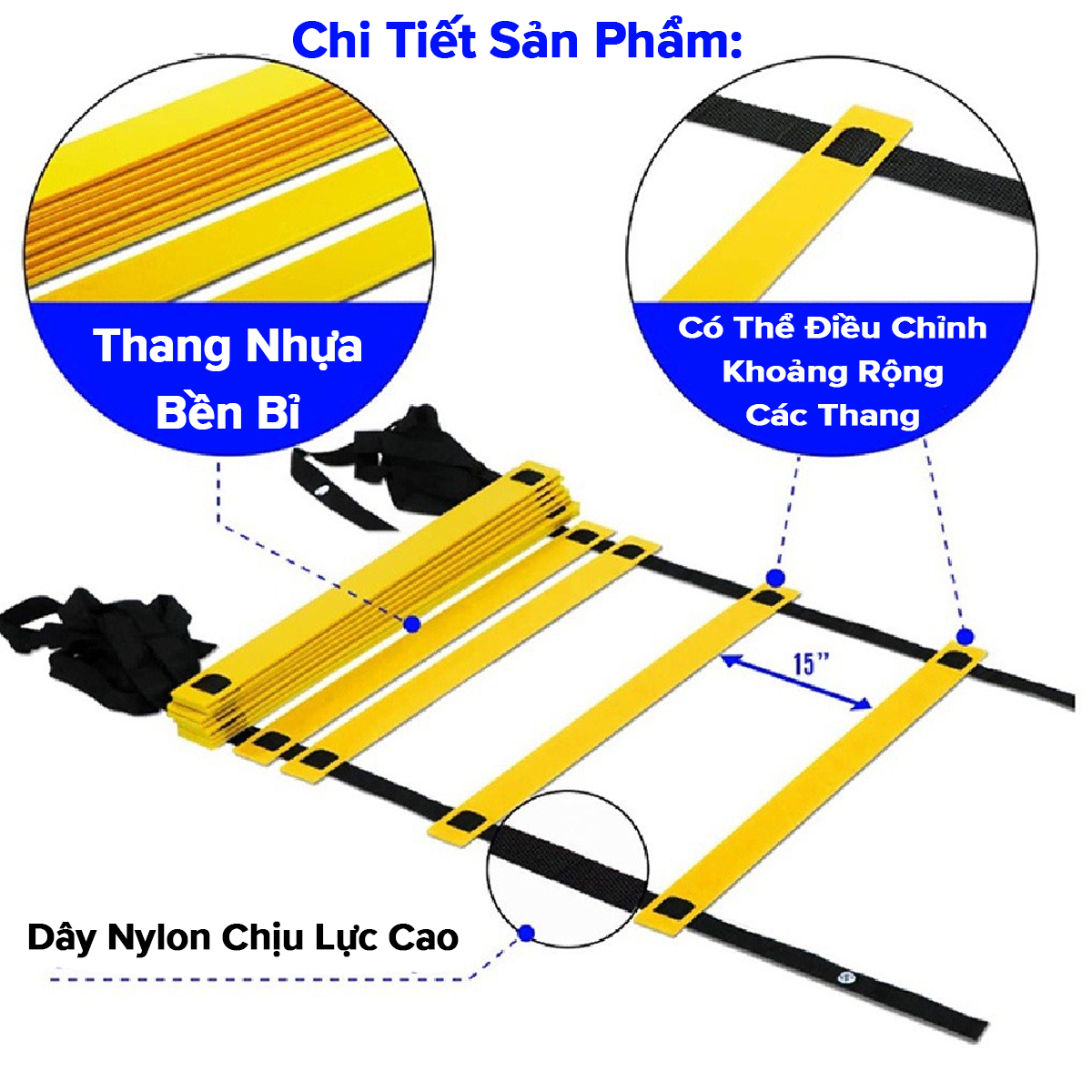 Mô tả Thang Dây Chơi Thể Thao Dài 3m 6m Nối Dài Thêm, Thang Dây Tập Đá Bóng Tập Thể Lực, Võ Thuật, Gym Chính Hãng Amalife - 2